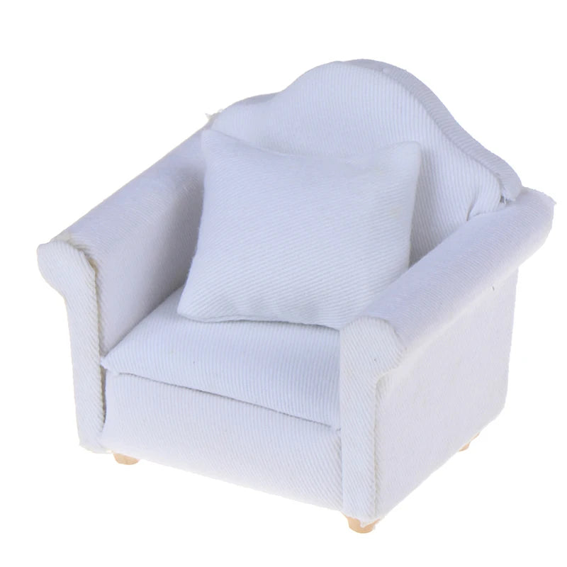 Mini Dollhouse Furniture Sofa with Pillow Set Simulation 1:12 Miniature Living Room Kids Pretend Play DIY Doll House Decor