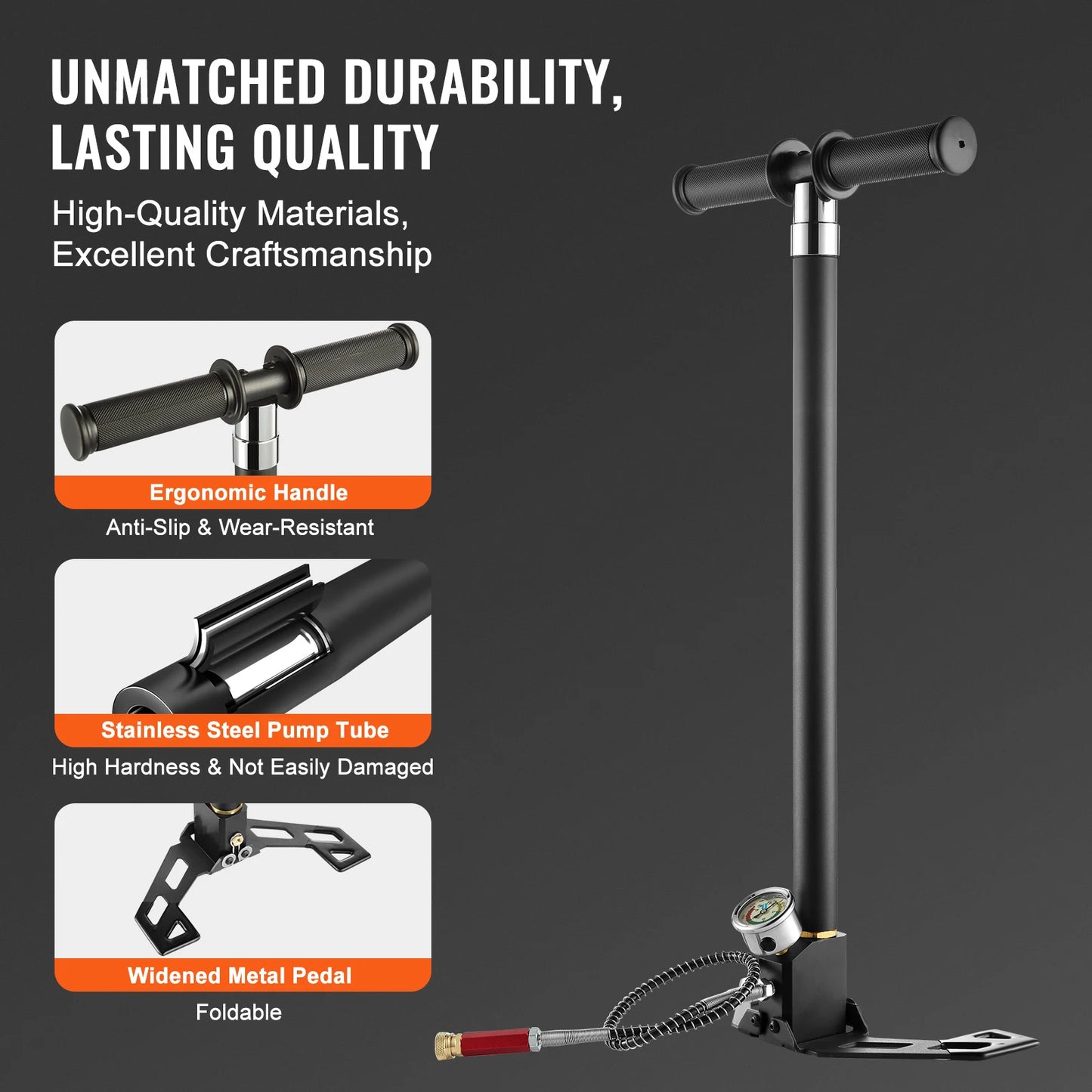 SucceBuy PCP Hand Pump 4 Stage 30Mpa 4500 PSI High Pressure Air Rifile Filling Stirrup Pump for Airguns, Paintball Filling, Tire
