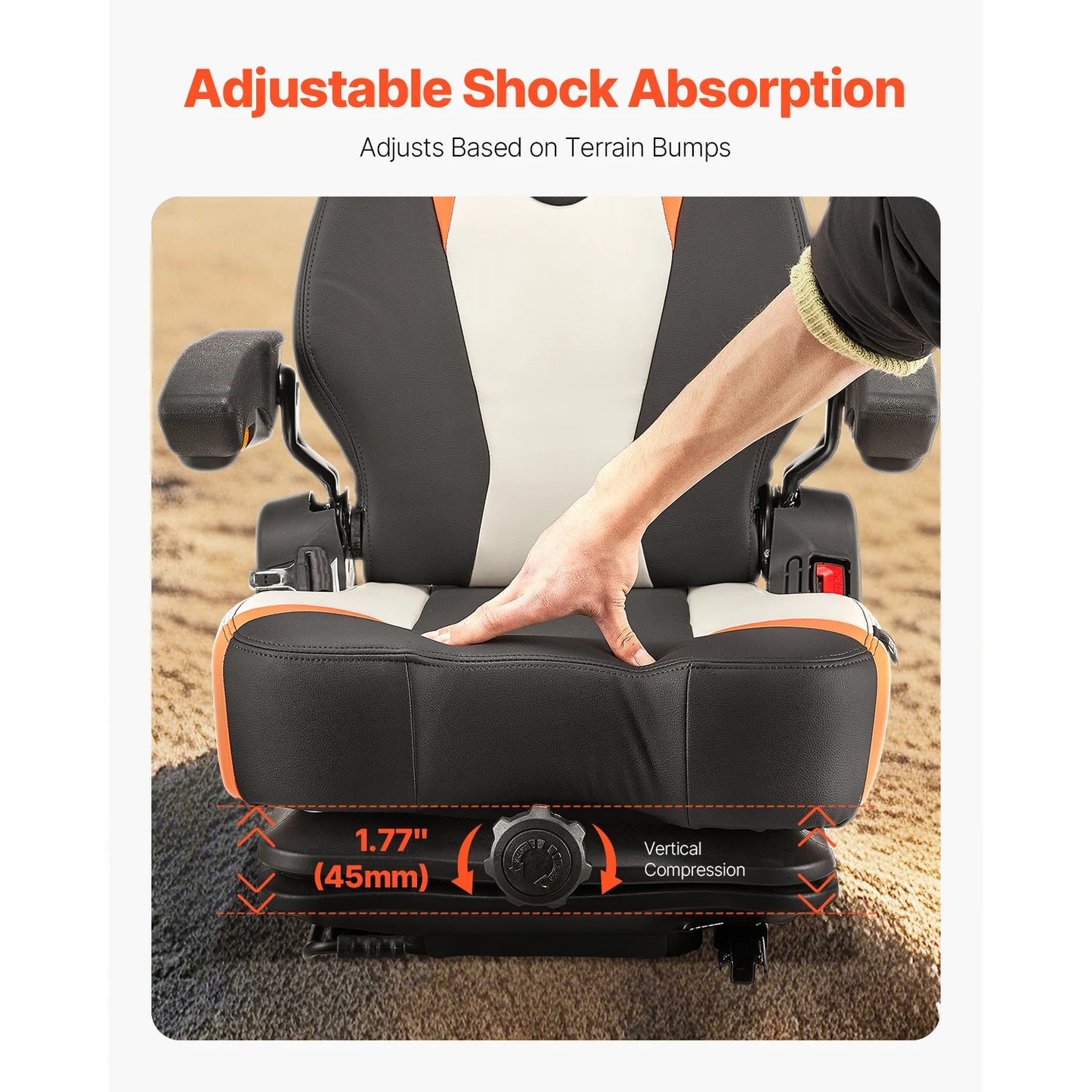 SucceBuy Universal Forklift SeatTractor Suspension Seat w/ Back Armrest Safety Secure Fold Down Tractor Skid Loader Bulldozer.