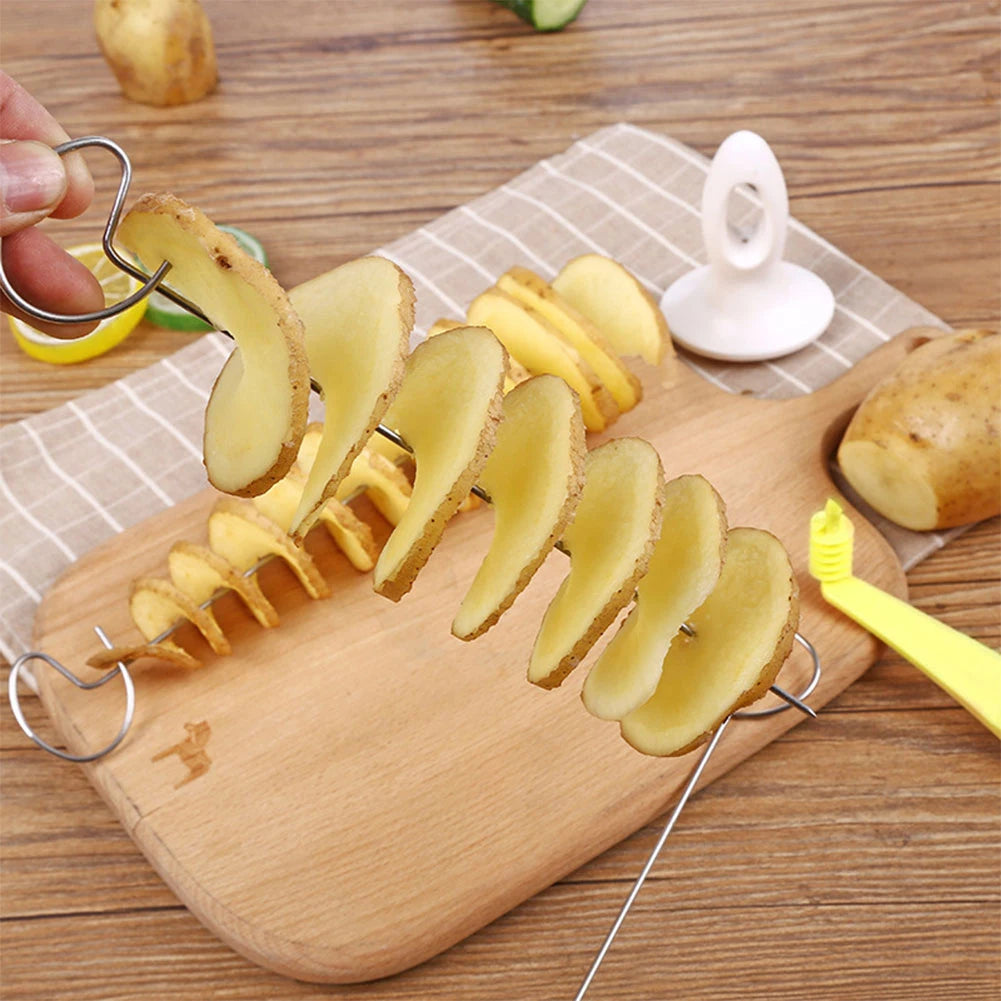 Tornado Potato Slicer with 4 Stainless Steel Sticks Spiralizer Chips Maker Manual Twisted Potato Slicer Kitchen Gadgets