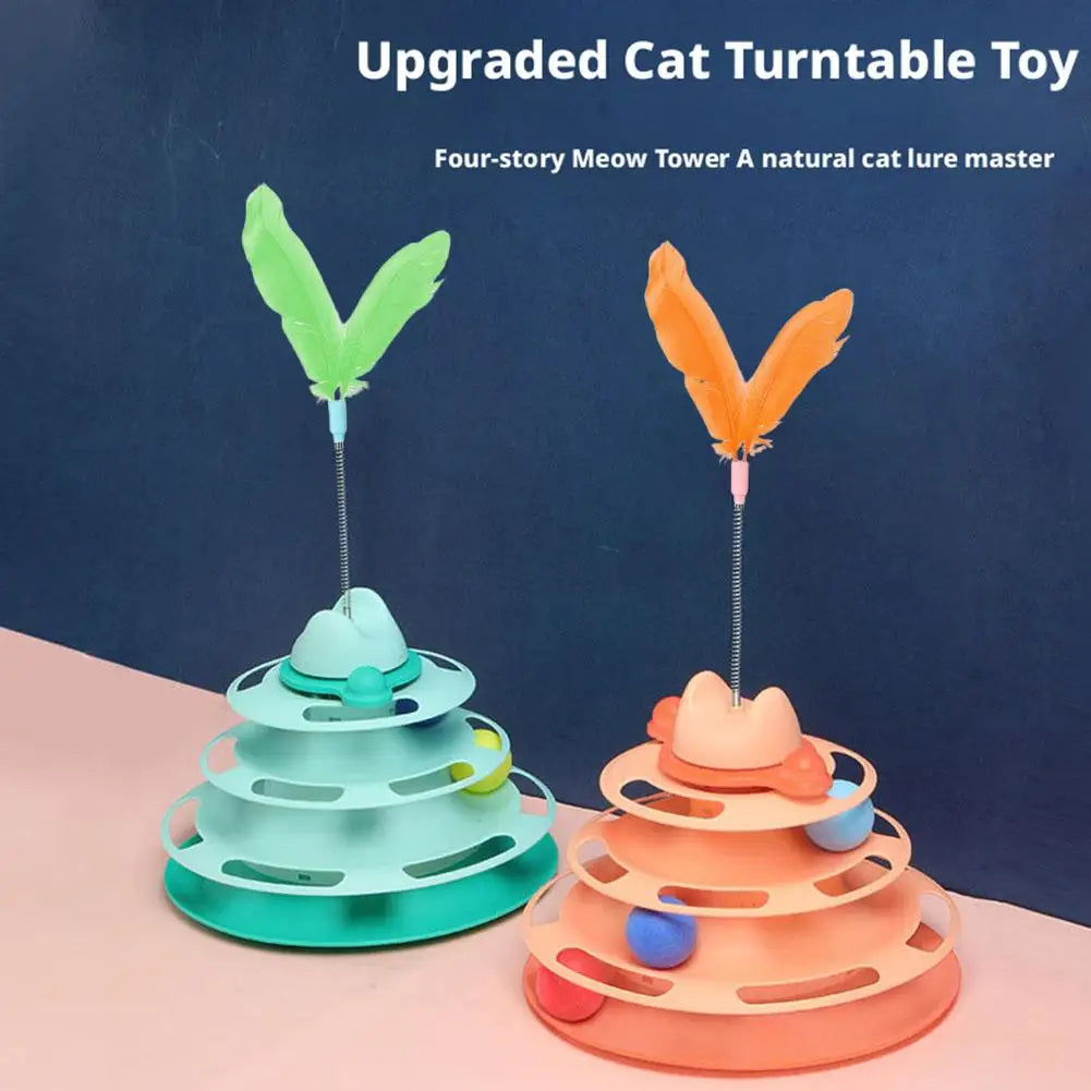 Three-layer Rotating Tower with Ball Pattern Feather Cat Toy Indoor Cat Interactive Fun&Christmas New Year Pet Toys