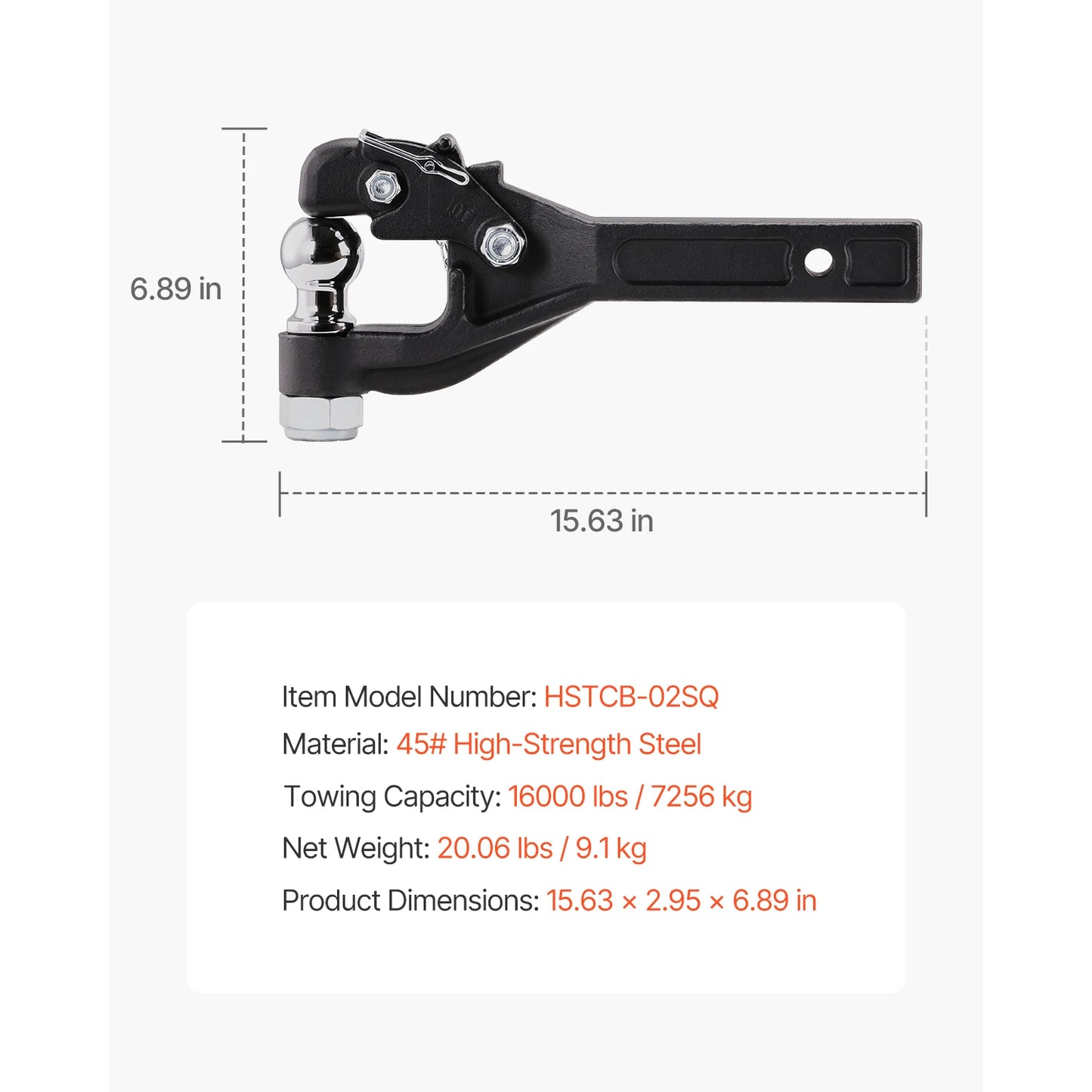 VEVOR Pintle Towing Hook Hitch Combination 2in/ 2-5/16-in Receiver Ball for 2in Hitch Hook fits 2.5 to 3-in Lunette Ring