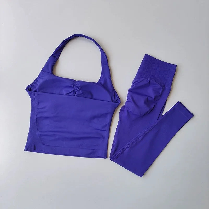 2 Piece Sports Gym Set Strappy Bra Yoga Underwear Short Sport Leggings Bicycle Running Sportswear Woman Seamless Yoga Set