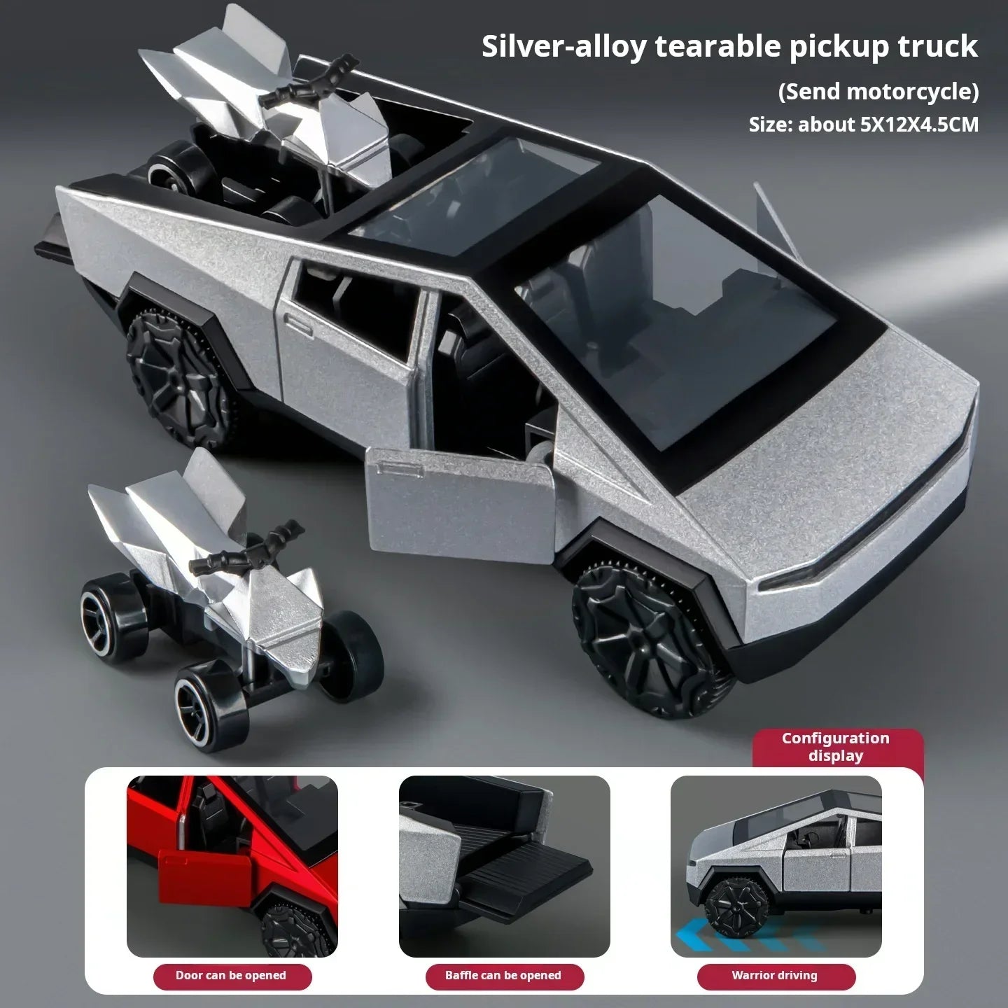 1:36 Cybertruck Toys Off Road Vehicle Die Cast Model Car Beach Motorcycle Hobby Collectible Birthday Gift For Boy