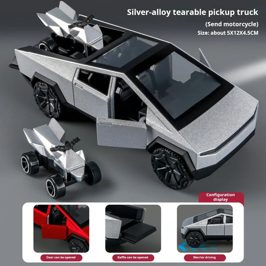 1:36 Cybertruck Toys Off Road Vehicle Die Cast Model Car Beach Motorcycle Hobby Collectible Birthday Gift For Boy