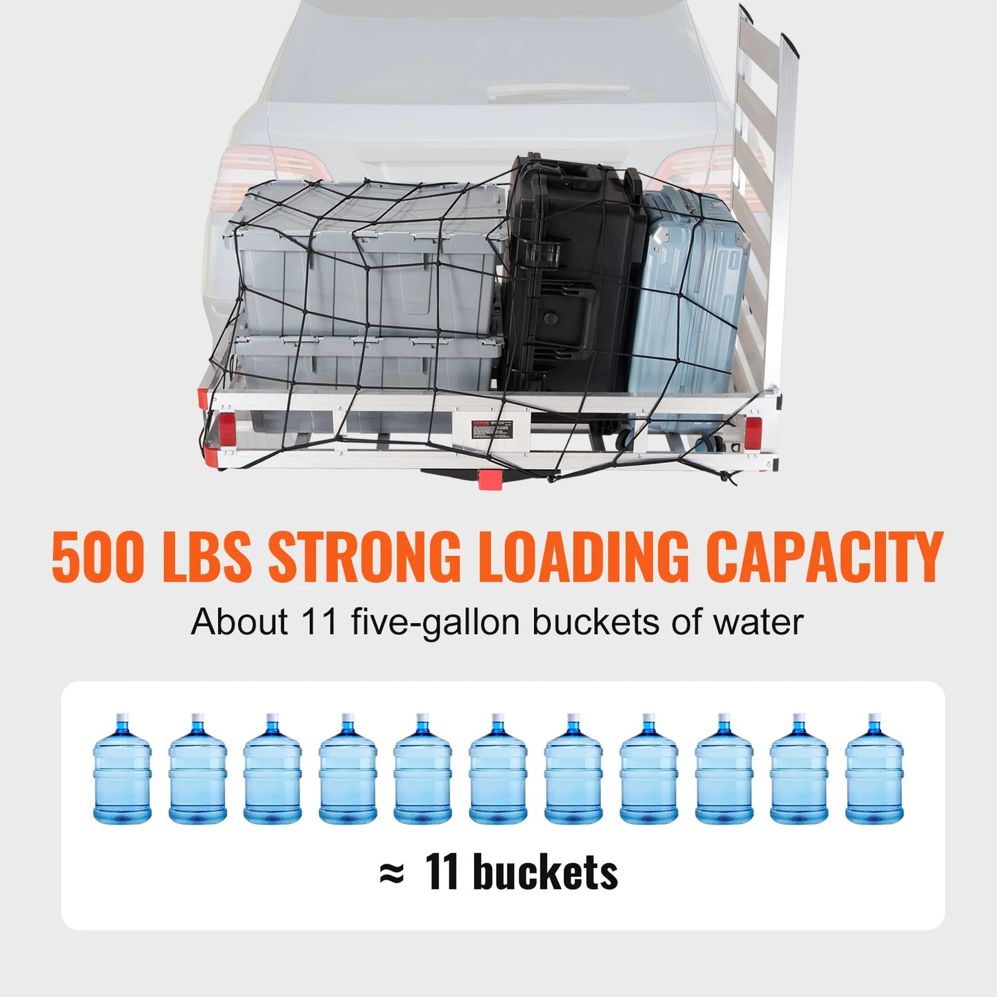 SucceBuy 47/53/60 in Hitch Cargo Carrier 400/500lbs Capacity Trailer Hitch Mount Aluminum Cargo Basket for Truck Pickup Camping