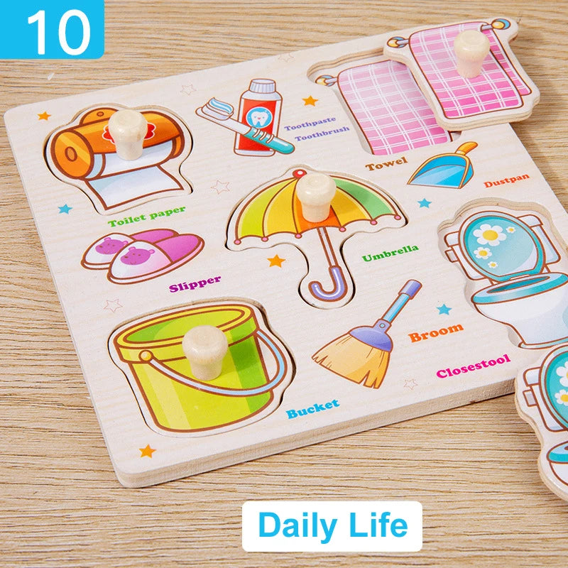 Montessori  Toys Wooden 3d Puzzle Cartoon Animal Intelligence Jigsaw Puzzle Early Learning Educational Toys for Children