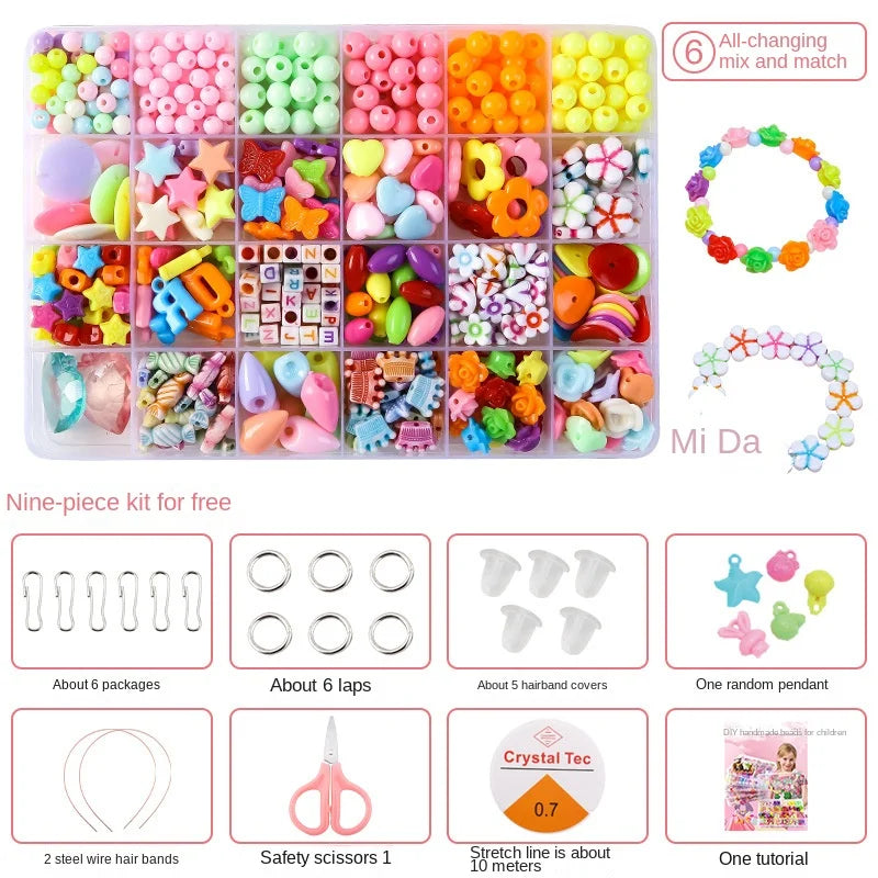 Children's Handmade Beaded Girls Wear Beads Educational Toys Diy Jewelry Bracelet Necklace Jewelry Around Beads Beads Set