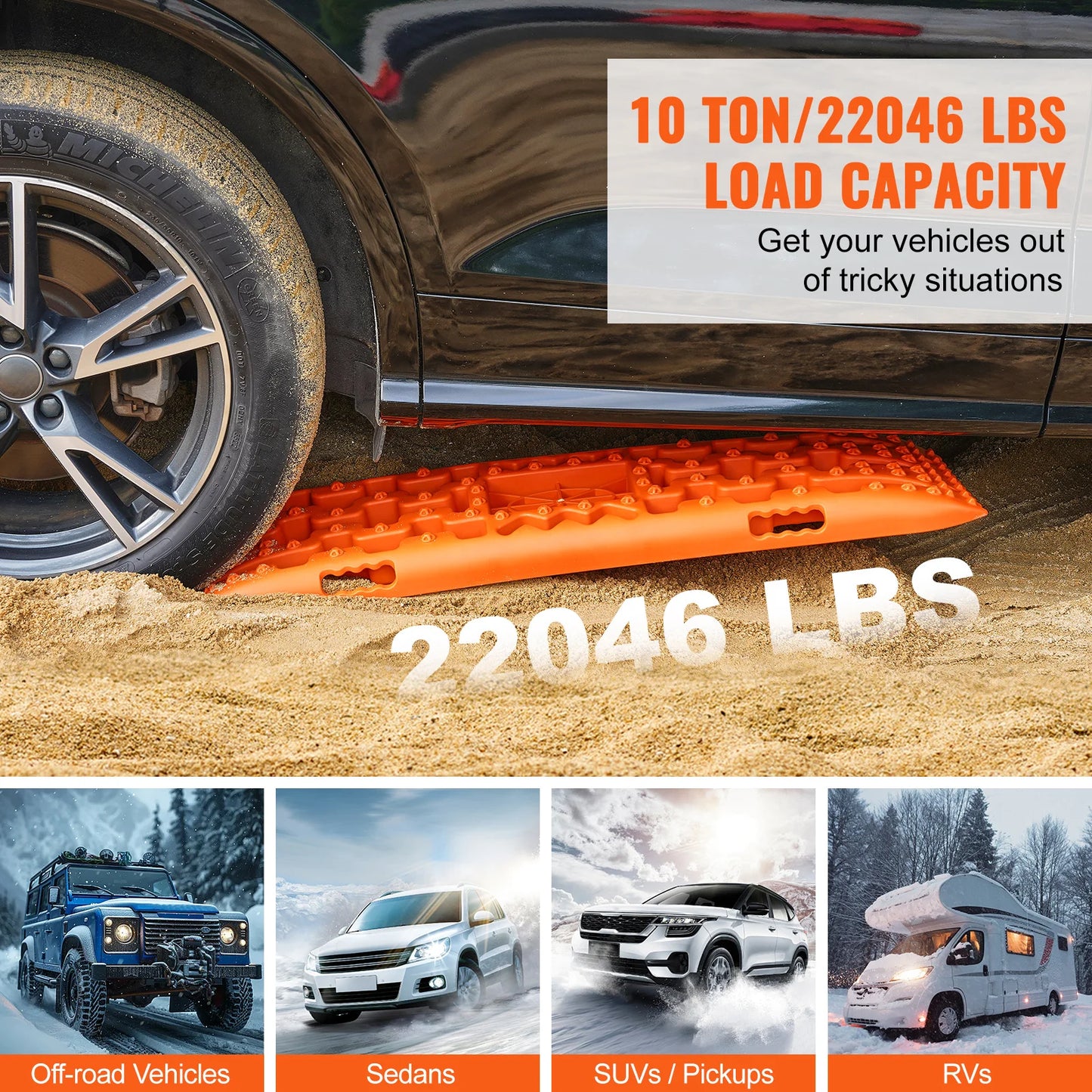 SucceBuy 10 TON Traction Boards with PP Material Recovery Board for Off-road Vehicle Car Pickup SUV RV Pair Tire Traction Mats