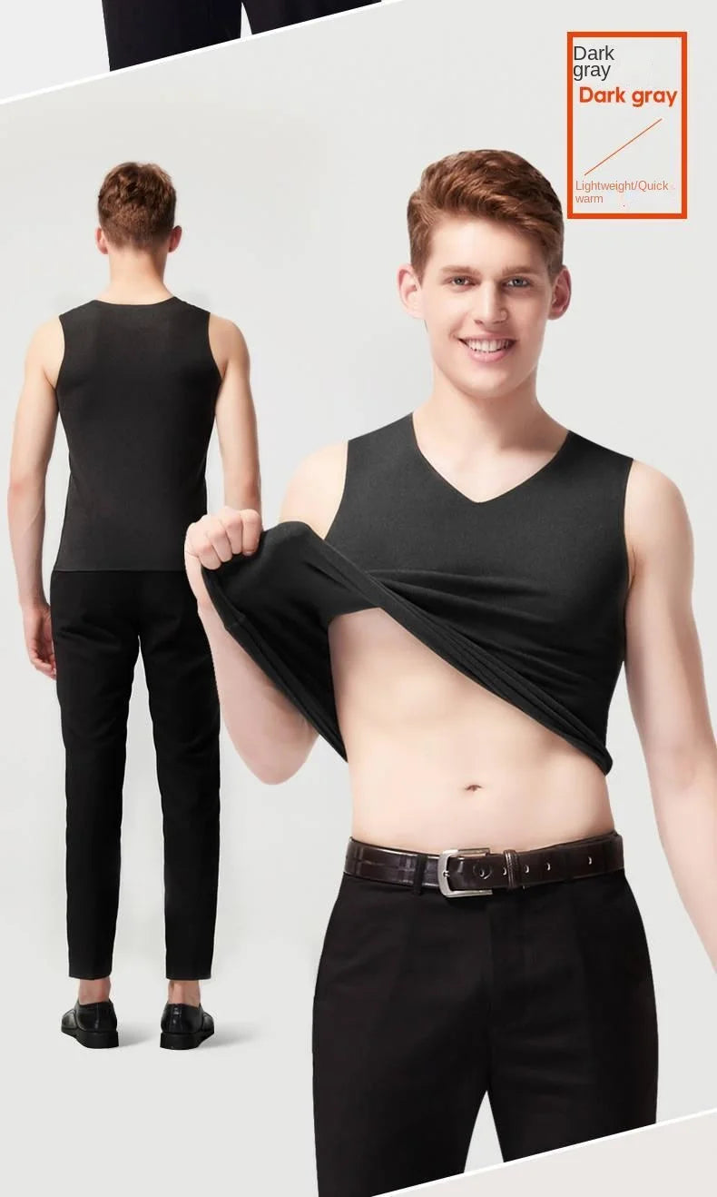 Mens Underwear 37° Heating Fiber Plus Velvet Seamless Vest Men's Winter Slim Warm Bottoming Shirt Men's Speed Thermal Underwear