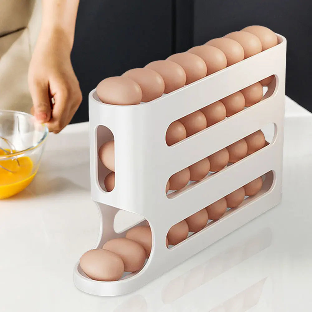 4 Layers Refrigerator Egg Dispenser Space-Saving Stackable Egg Organizer Kitchen Rolling Eggs Container for Refrigerator Storage