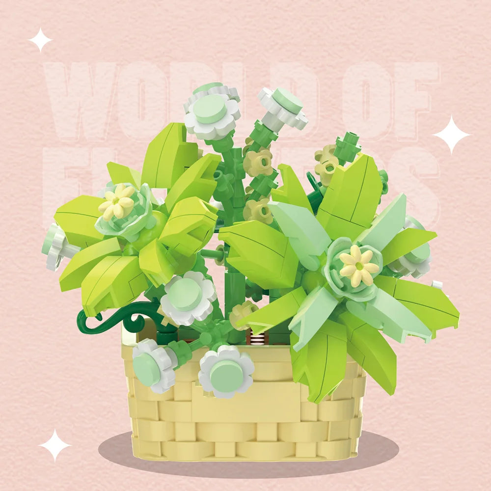 DIY Potted Plant Building Blocks Set - Rose Sunflower Succulents Bonsai Tree Romantic Garden Kids Model Bricks Toy Kit