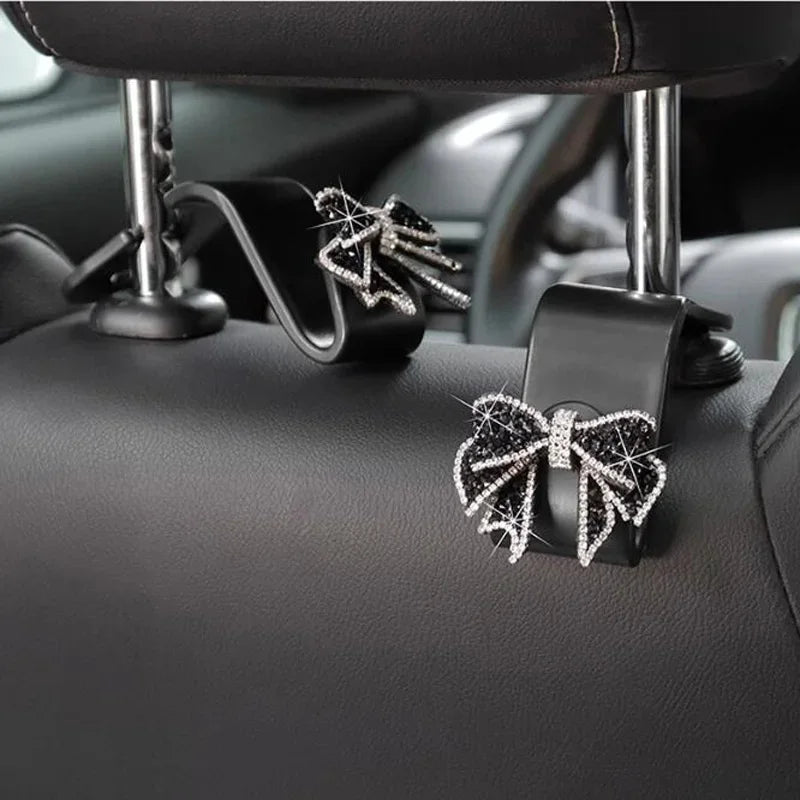 1/2pcs Cute Safety Seat Hooks Vehicle Head Holder Organizer Grocery Hanger Bag Car Accessories Dimond Bow Hooks Storage Supplies