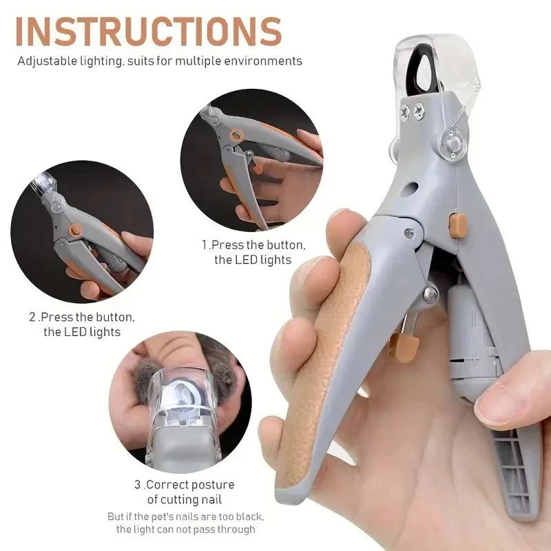 LED Light Pet Nail Clippers for Cats Dogs Nail Polishing Cleaning Grooming Supplies