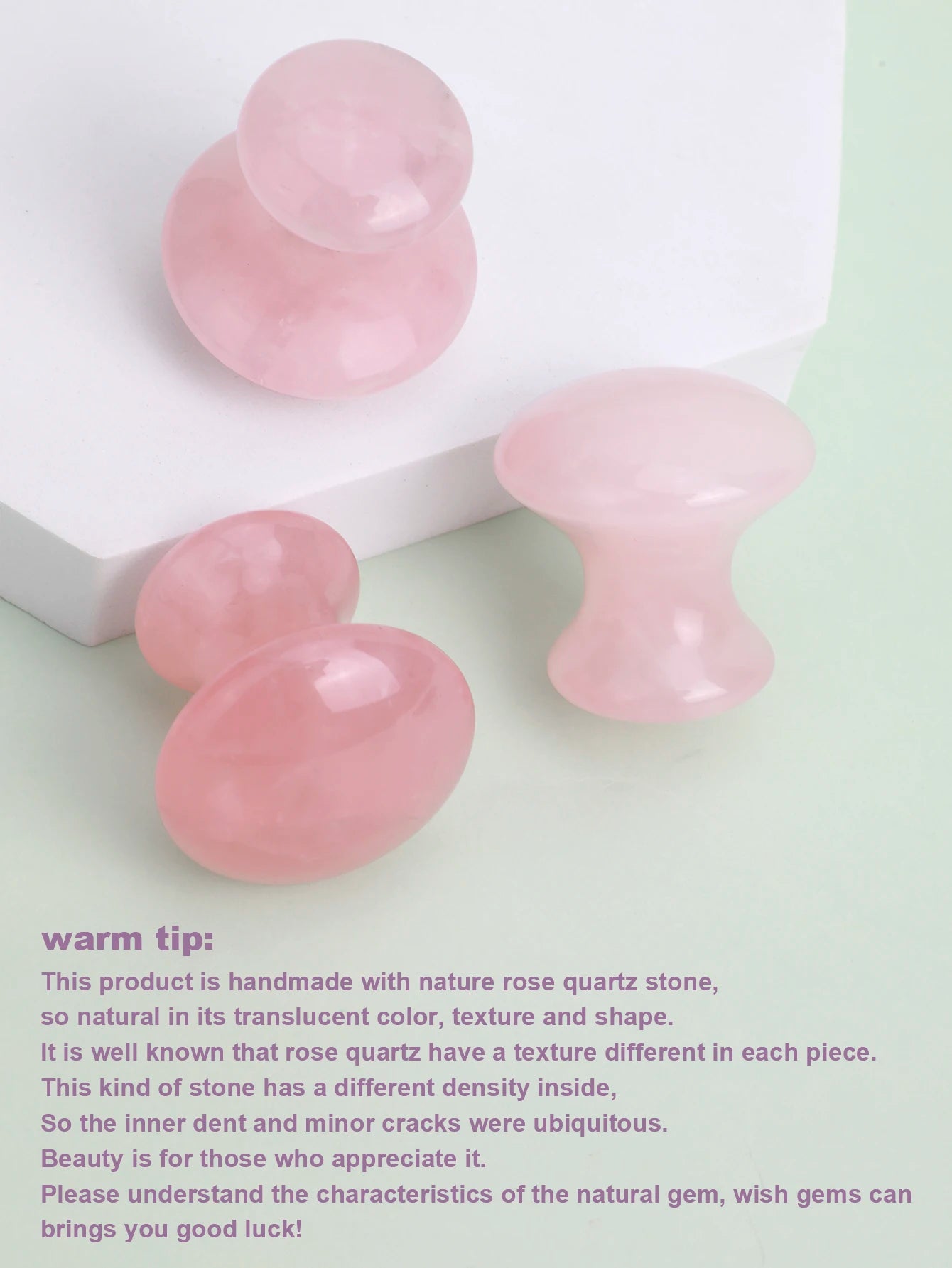1PC Natural Rose Quartz Mushroom Shape Face Massager Jade Facial Roller Beauty Massage Eye Neck Health Skin Care Guasha Spa Tool