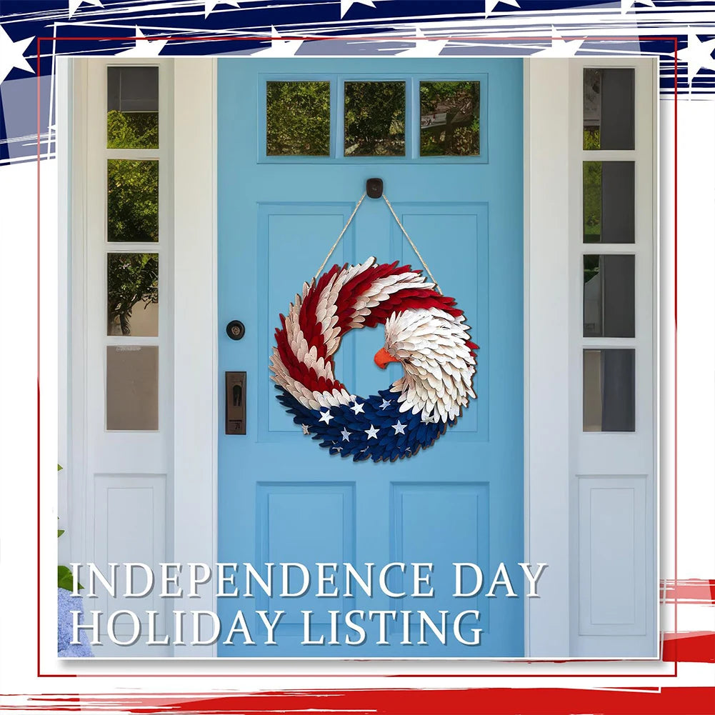 4th of July Wreath Patriotic American Wreath Festival Garland for Front Door Decorations