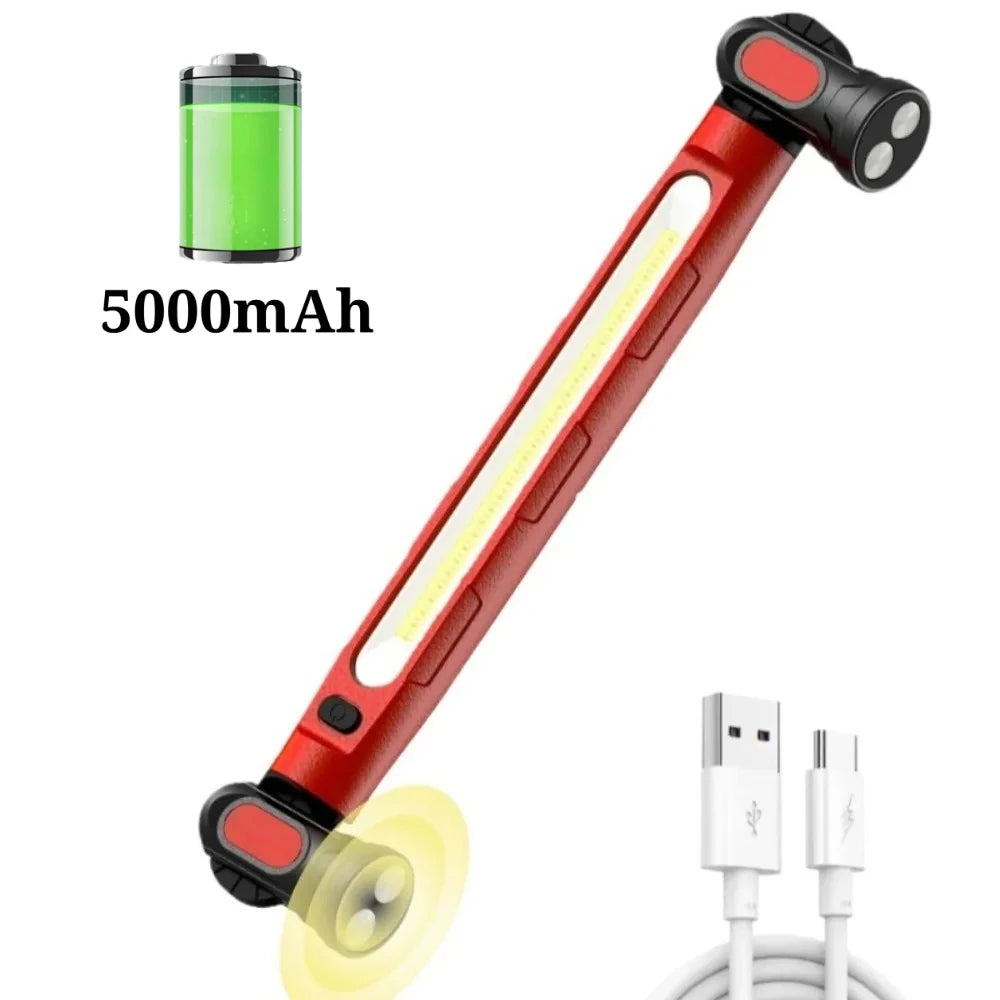 Rechargeable COB Work Lamp Bar with Hooks Rotating Magnetic Base 3 Modes Worklight For Car Repairing Emergency Outdoor Lighting