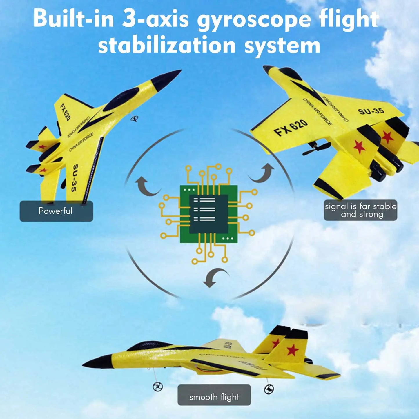 NEW RC Airplane 2.4GHz RC Plane Gliding SU-35 Aircraft Model EPP Flight Toys 3-axis Gyro Stability for Adults Kid Boy 2 Battery
