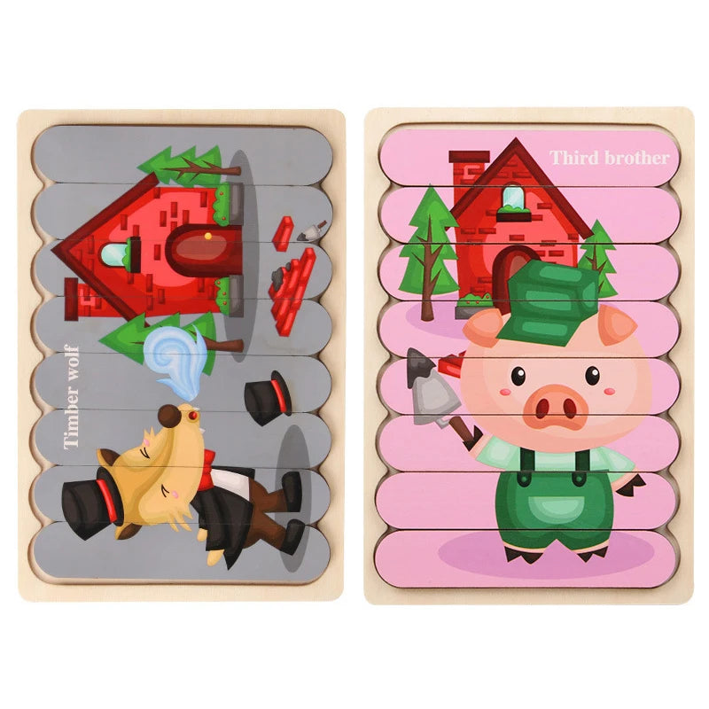 Montessori Baby Wooden Puzzle Toys Kids Educational Game 3D Cartoon Animal Jigsaw Puzzle Toys Activity Board for Child 2 3 Years