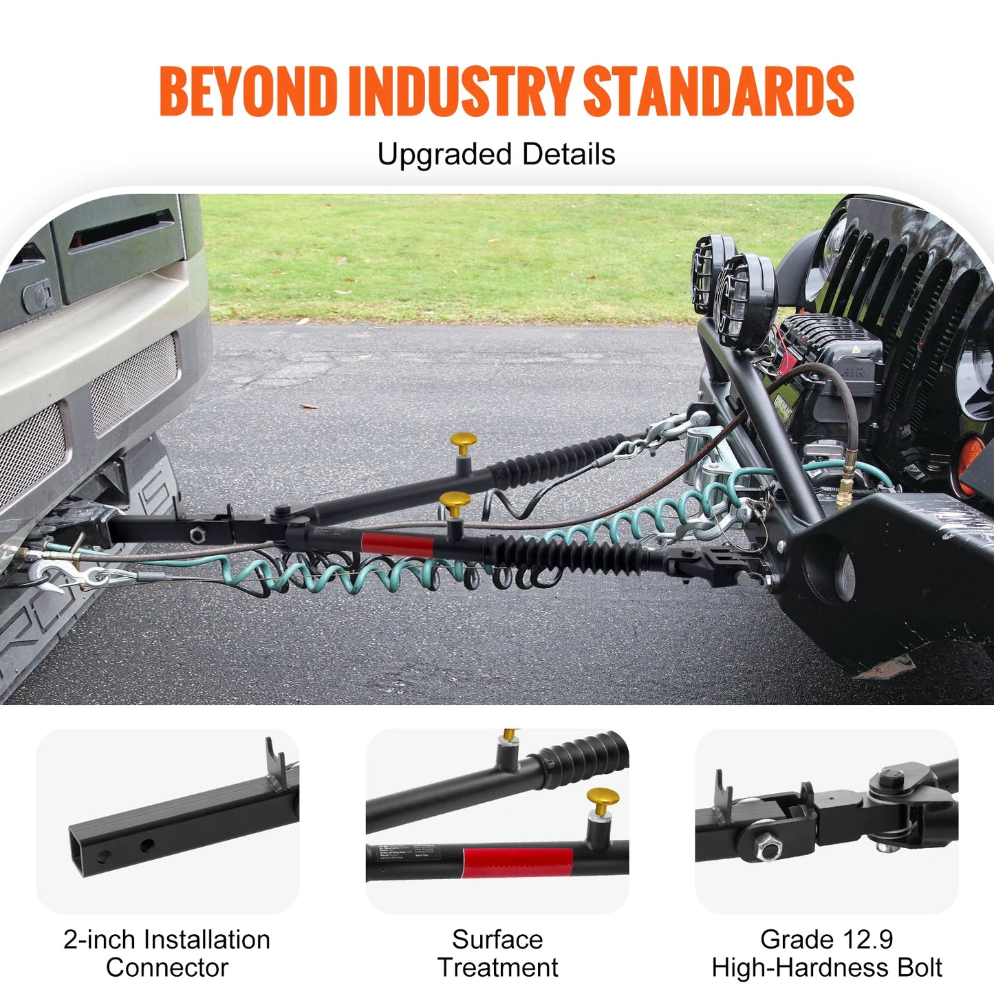 SucceBuy7500/10000Lbs Tow Bar with Ropes Max 52 in Telescopic Rod Fits 2-inch Connector Towing Bar for RV Car Trailer Truck