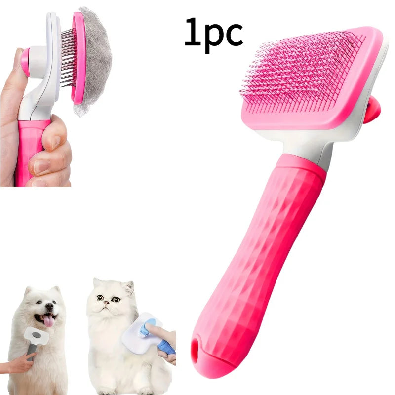 Easy-Clean Pet Grooming Brush, One-Click Hair Removal with Self-Cleaning Button – Special for Cats & Dogs, All Seasons Available