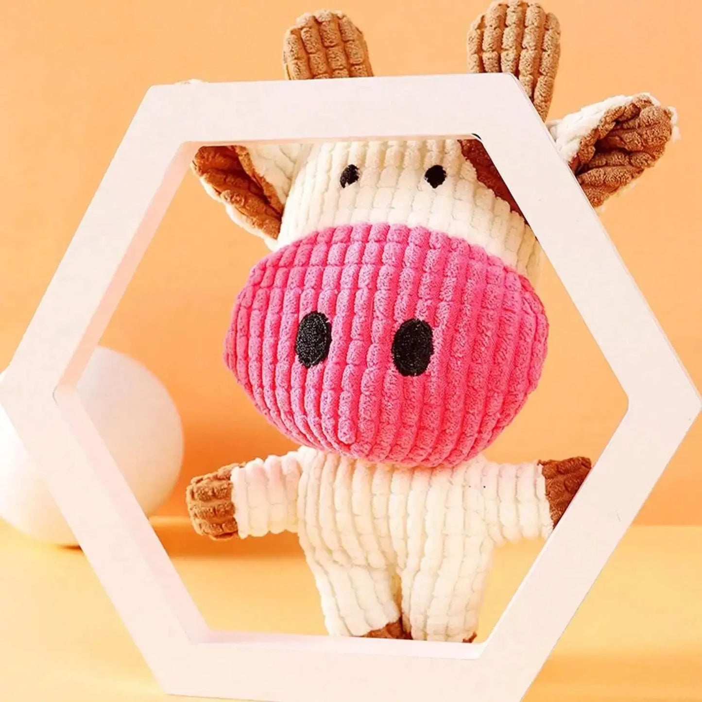 Fun Pet Toy Pet Cow Shape Corduroy Chew Toy for Dogs Puppy Squeaker Squeaky Plush Bone Molar Dog Toy Pet Training Dog Accessory