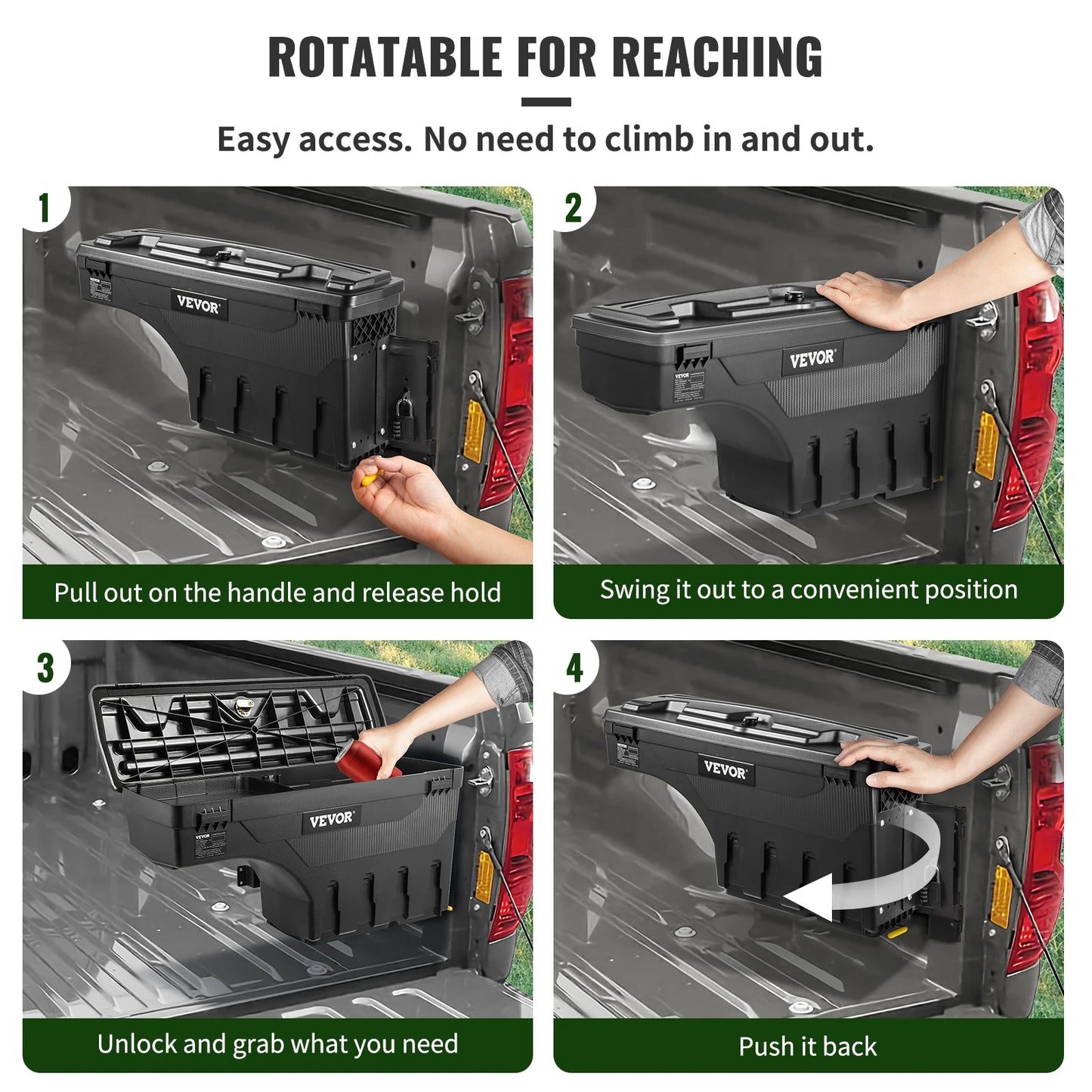 SucceBuy Truck Bed Storage Box Passenger Side Lockable Lid Waterproof ABS Wheel Well with Password Padlock Tool Box for Trucks