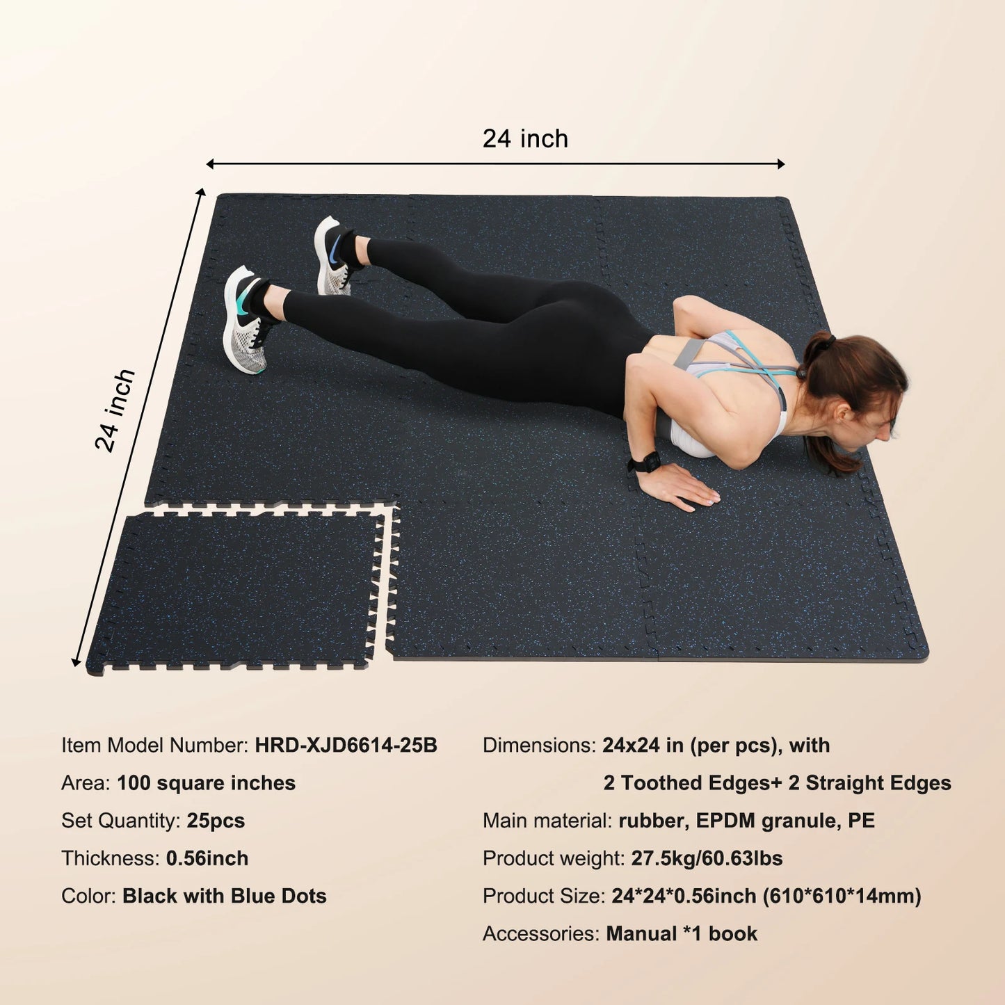 SucceBuy 0.56Inch 25 Tiles Rubber Top with EVA Foam Thick Floor Mats 24/48/100 sq.ft Coverage Interlocking Puzzle for Gym Home