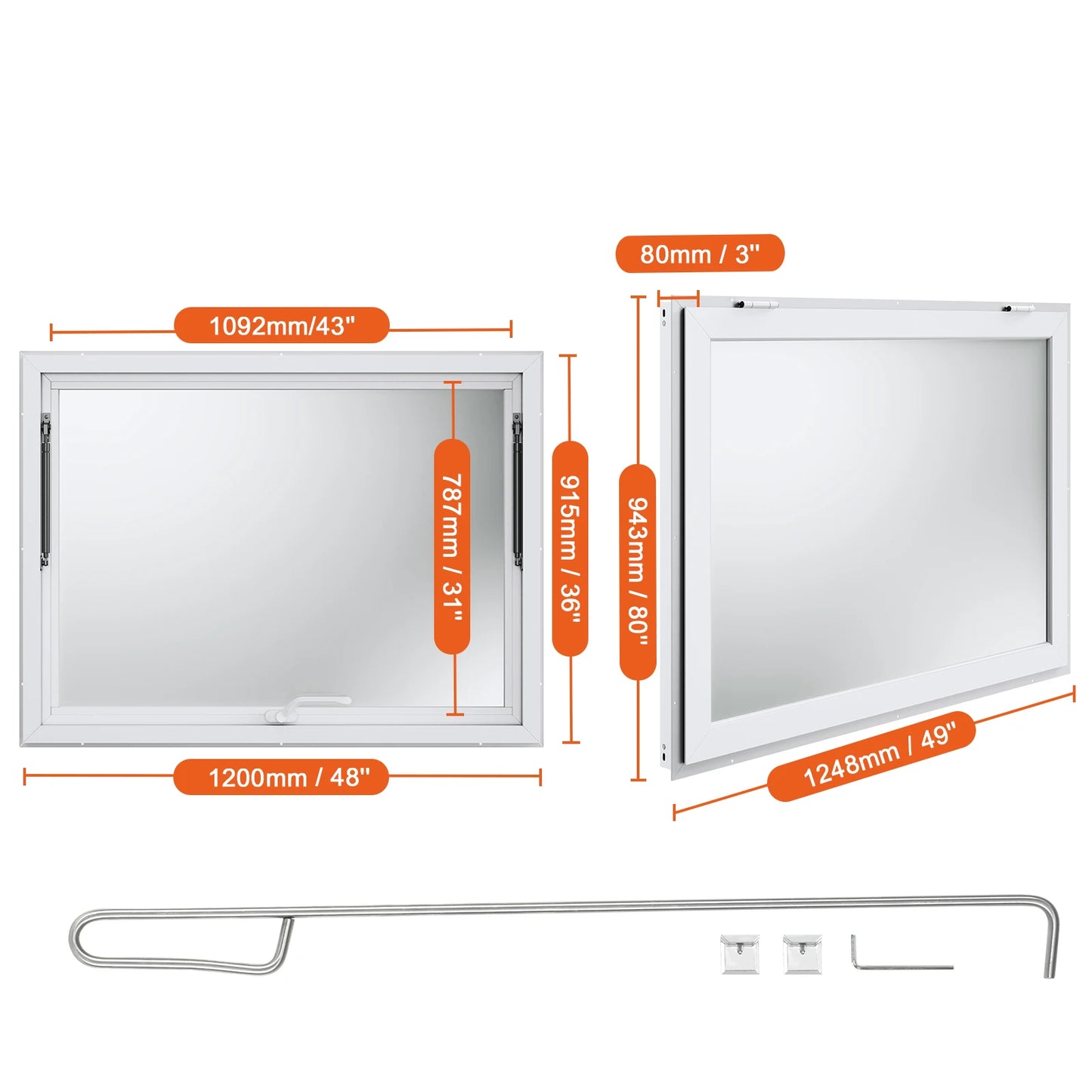 SucceBuy Concession Window Aluminum Alloy Awning Door & Drag Hook  Up to 85 Degrees Serving Window Door for Food Trucks