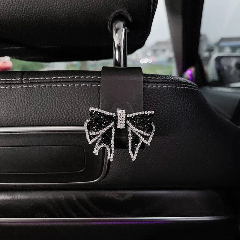 1/2pcs Cute Safety Seat Hooks Vehicle Head Holder Organizer Grocery Hanger Bag Car Accessories Dimond Bow Hooks Storage Supplies