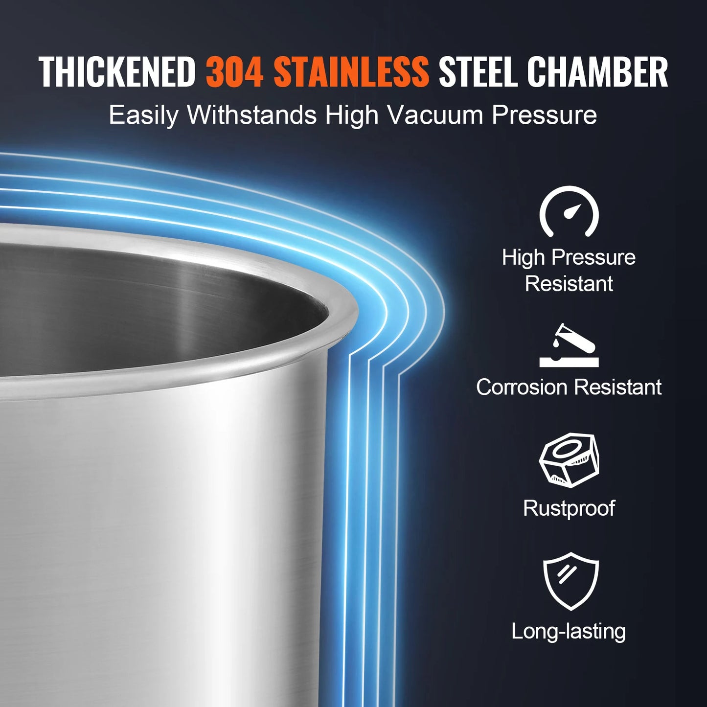 SucceBuy 5 Gal Upgraded Tempered Glass Lid Vacuum Degassing Chamber 304 Stainless Steel for Stabilizing Wood, Resin Degassing
