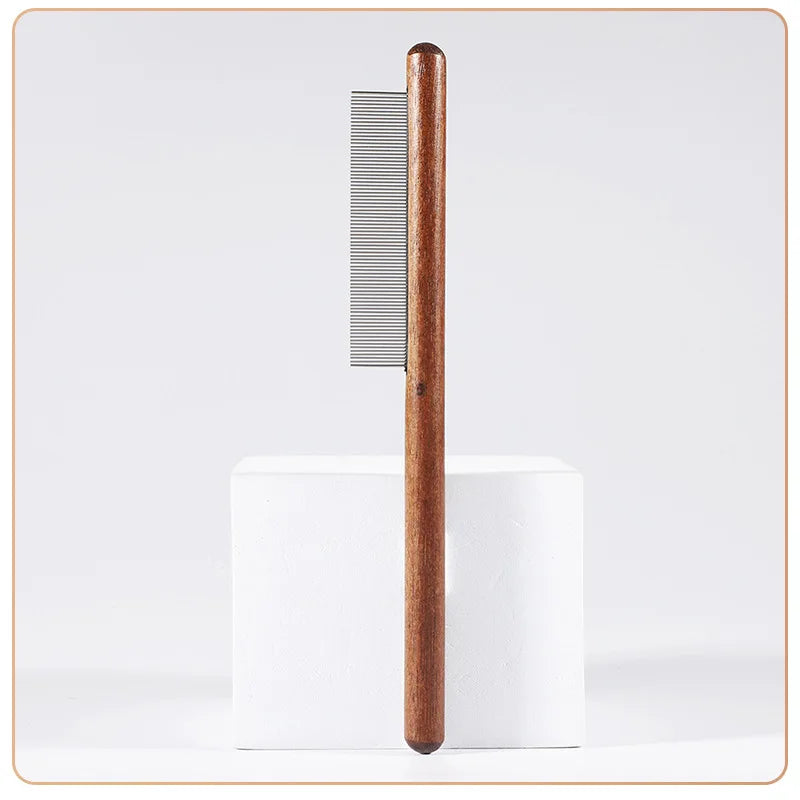 Pet Comb with Rounded Ends Stainless Steel Teeth for Long and Short Haired Cats Wooden Handle Cat Dog Combs Pet Grooming Tool