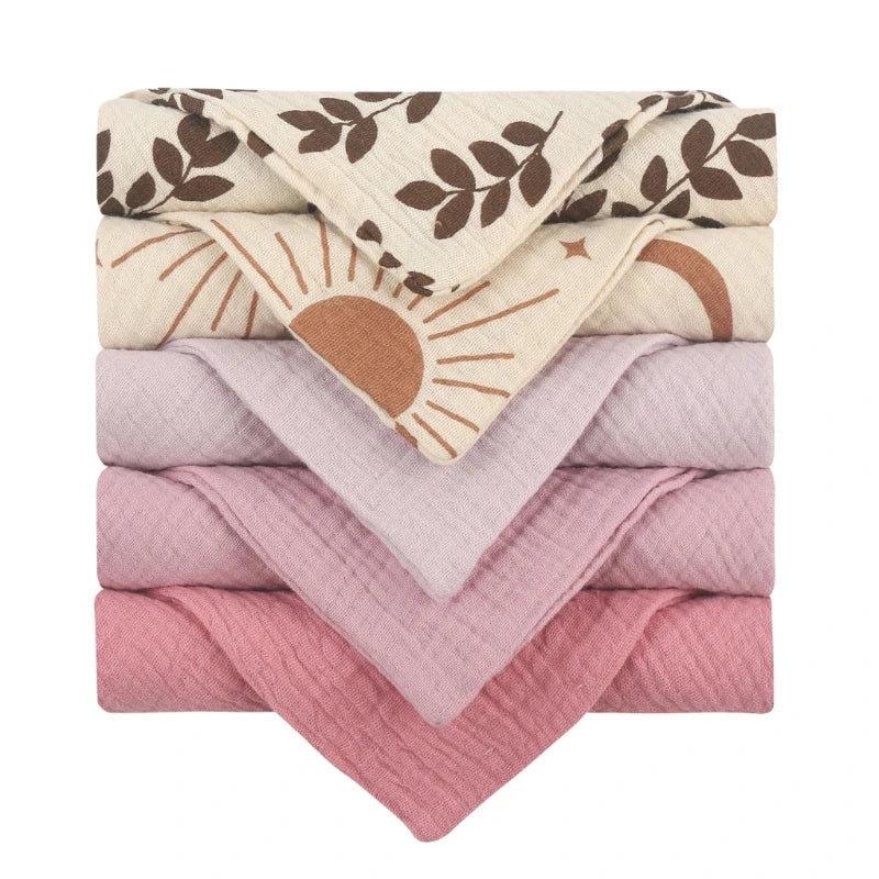 5pcs Baby Saliva Soft Absorbent Gauze Cotton Burp Cloth Kindergarten Handkerchief Newborn Washcloth Nursing Towel