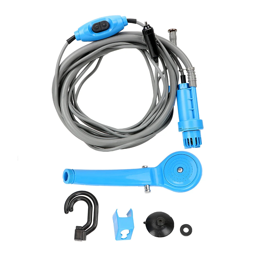 12V RV Caravan Shower With Pipe Pump Cigar Lighter Power Adapter Car Washer Outdoor Camping Travel Washing Nozzles Universal