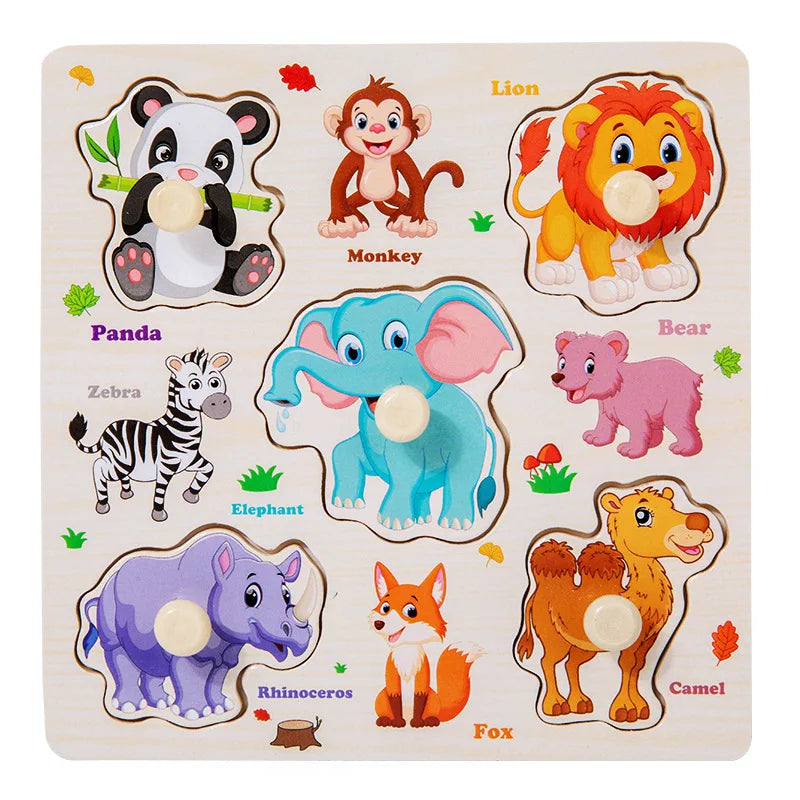 Montessori Baby Wooden Puzzle Toys Kids Educational Game 3D Cartoon Animal Jigsaw Puzzle Toys Activity Board for Child 2 3 Years