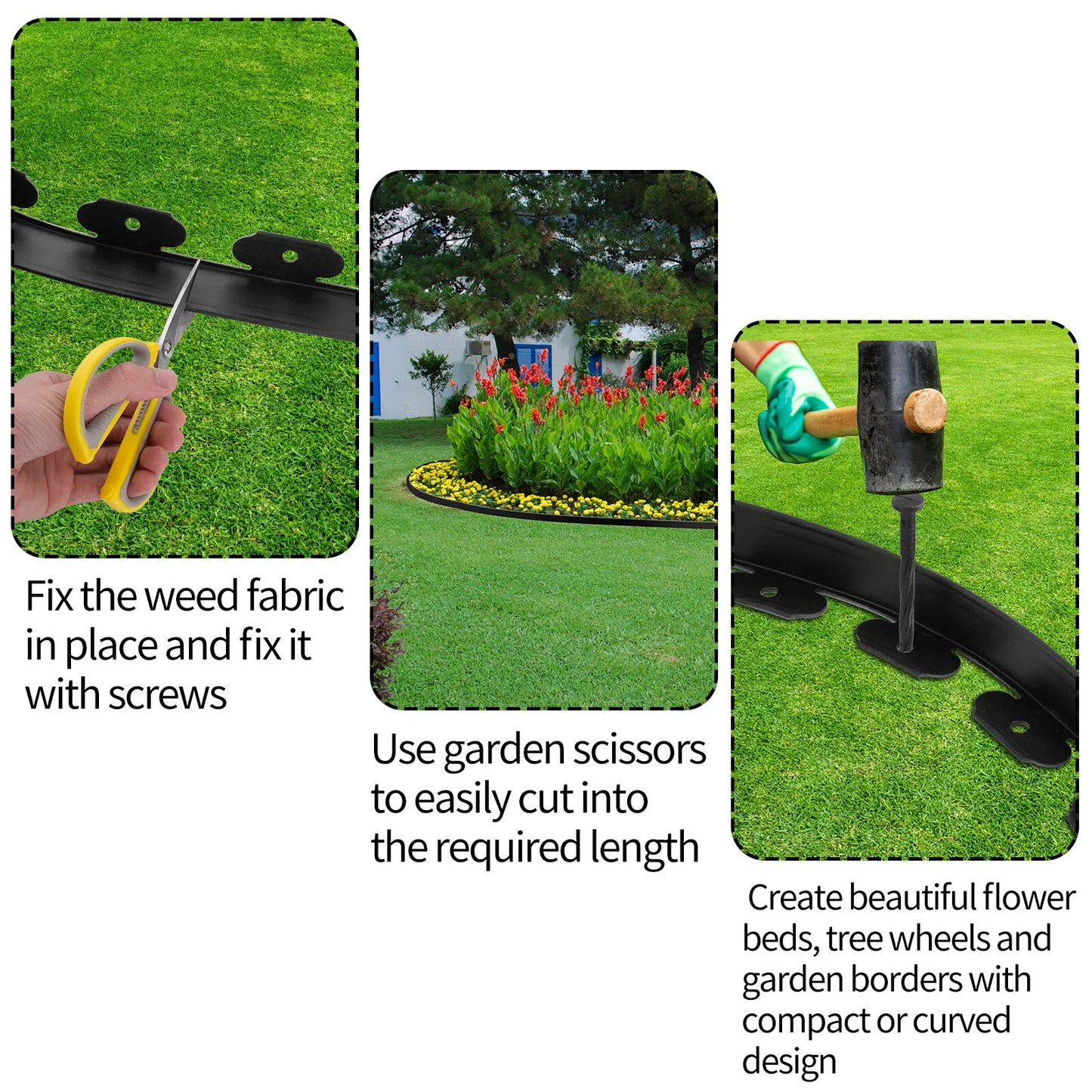 10M Lawn Garden Edging Border No Dig Landscape Plant Fence With 30 Plastic Pegs
