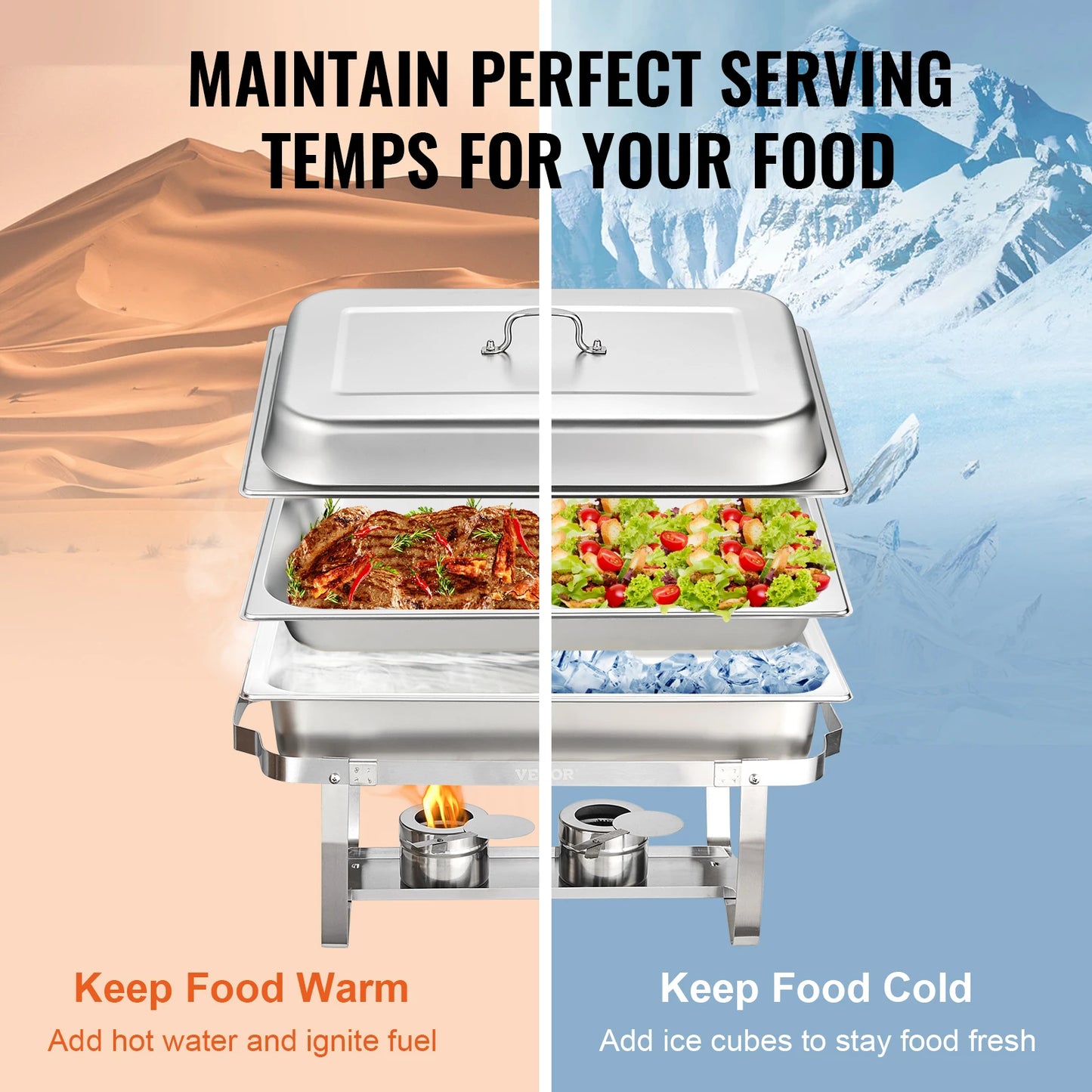 SucceBuy 8 QT Rectangle Chafing Dish 2/4/6 Packs w/ Full Size Pans Buffet Catering Warmer Server Folding Stand Fuel Holder Tray