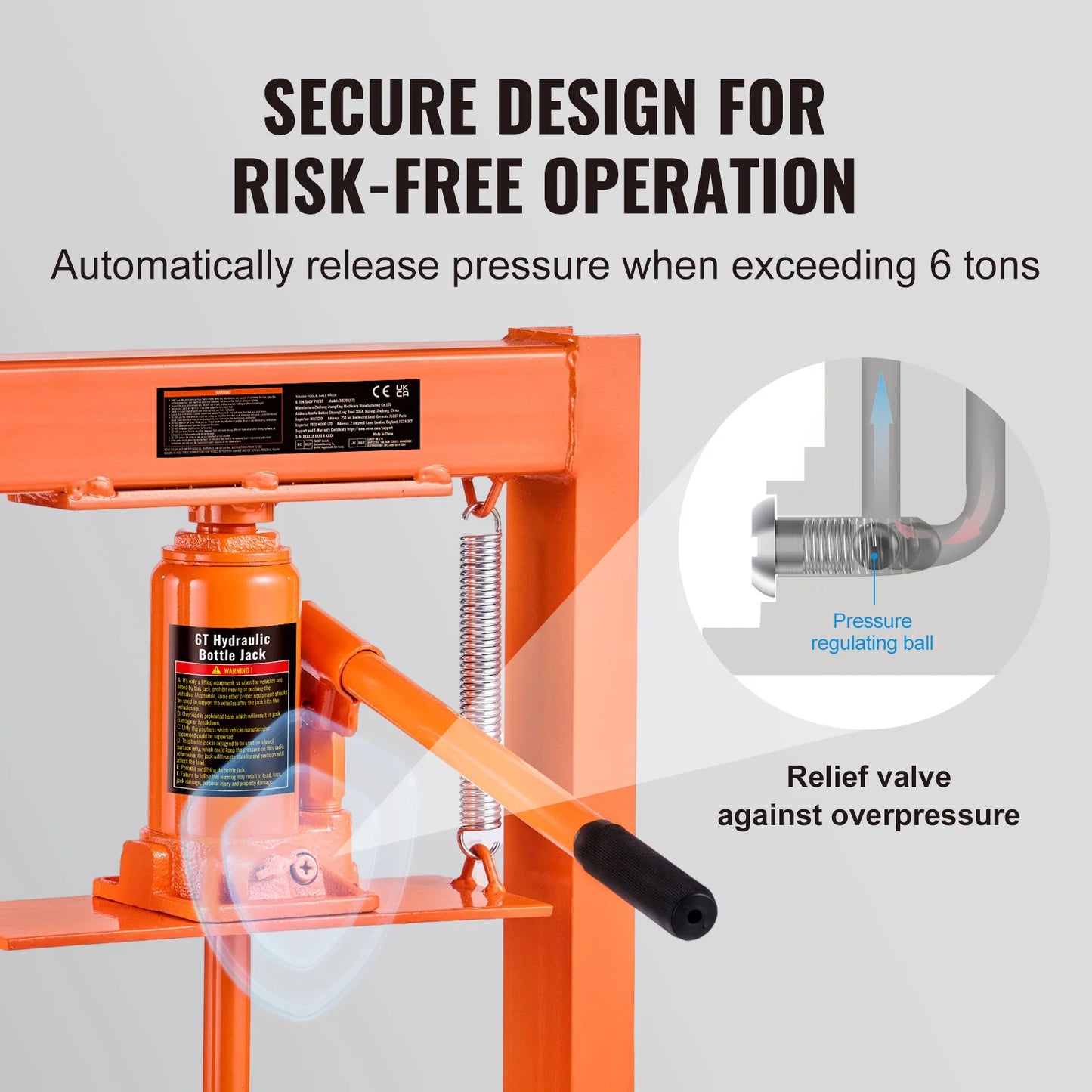 SucceBuy 6/12 Ton Hydraulic H Frame Garage Floor Adjustable Shop Press with Plates 6/12T Orange for Garage or Professional Shop