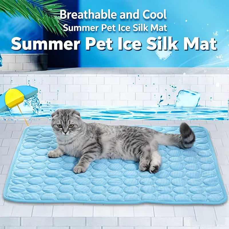 Ice Silk Pet Cooling Mat Anti Slip Breathable Washable Summer Cool Pad Heat Dissipation Sleeping Mat for Dogs Cats Kennel Use