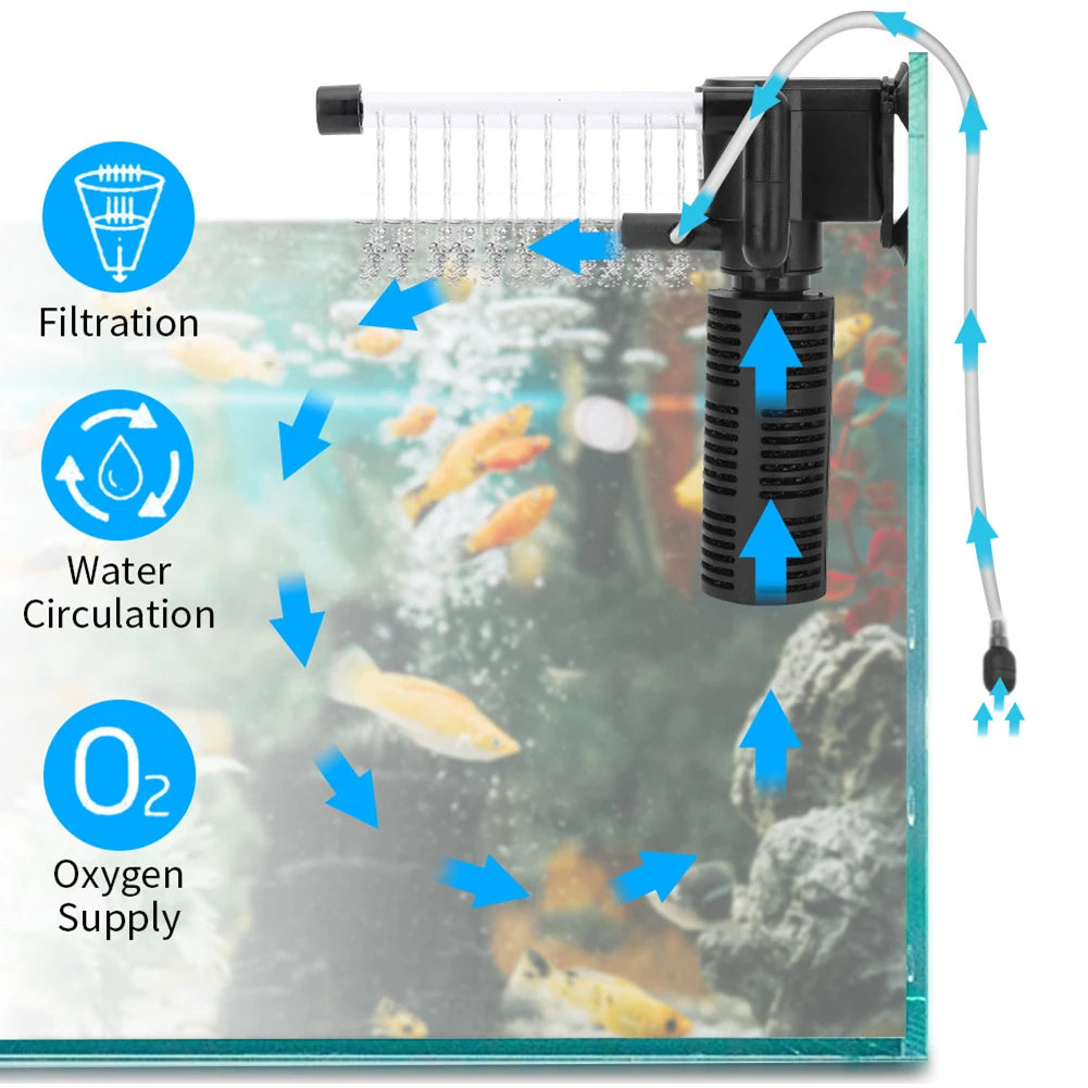 3 in 1 Aquarium Internal Filter Silent Fish Tank Filter Aquarium Water Purifier Submersible Water Purifier Aquarium Accessories
