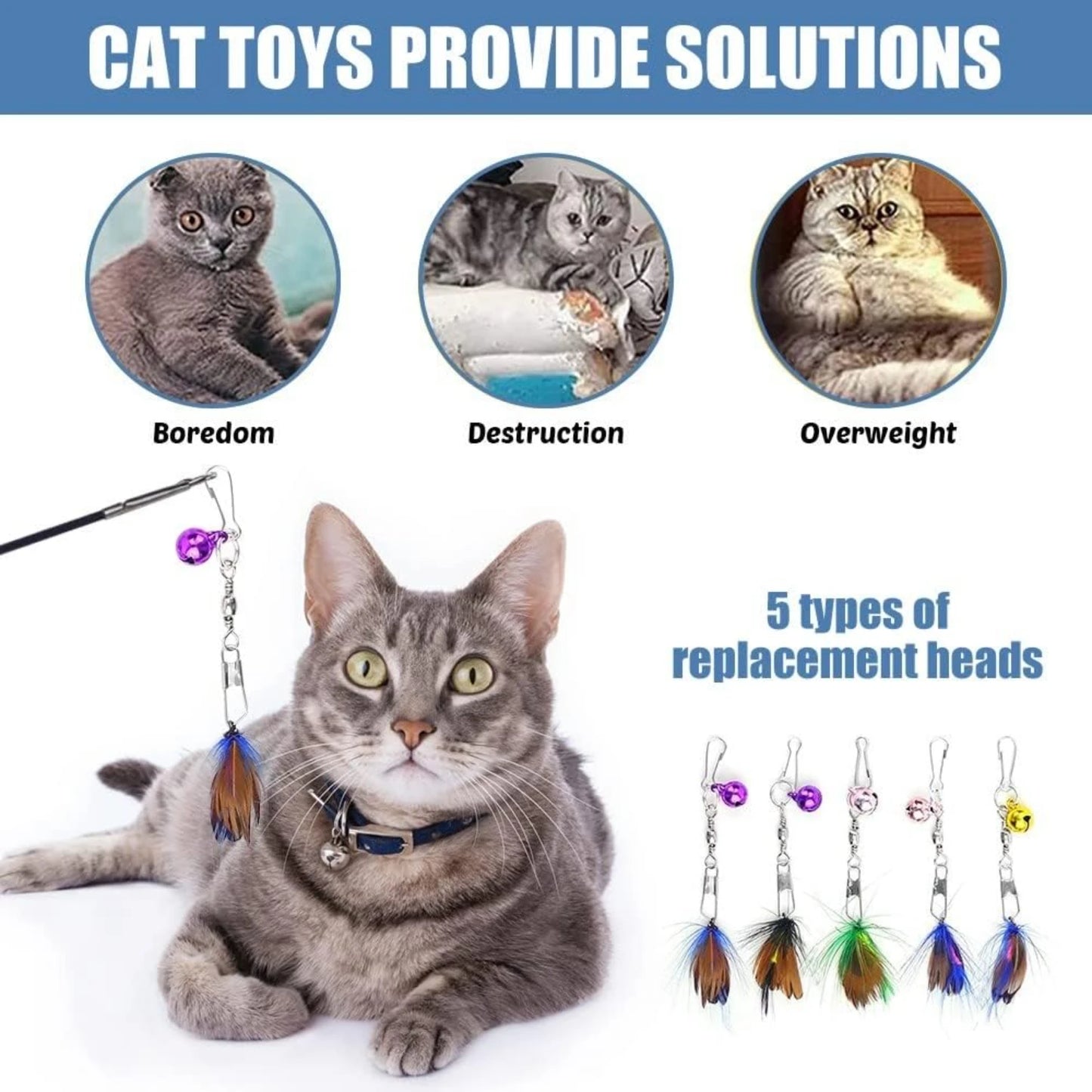 Soft and Interactive Fluffy Cat Feather Toys - Keep Your Curious Kittens and Cats Happy and Active with 5PCS of Refreshing Refil