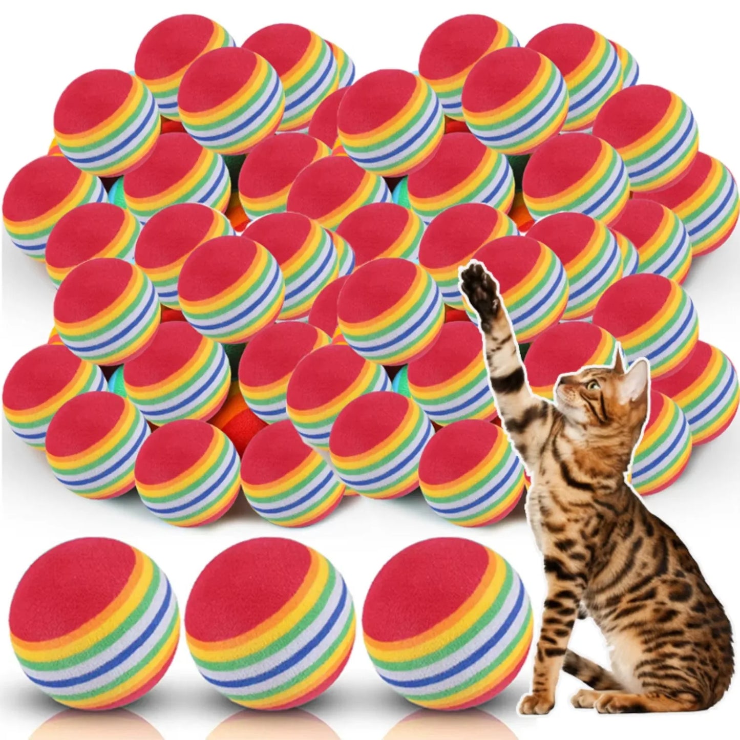 10-30Pc Colorful Cat Toy Ball EVA Bite-Resistant Elastic Rainbow Ball Kitten Puppy Chewing Training Interactive Toy Pet Supplies