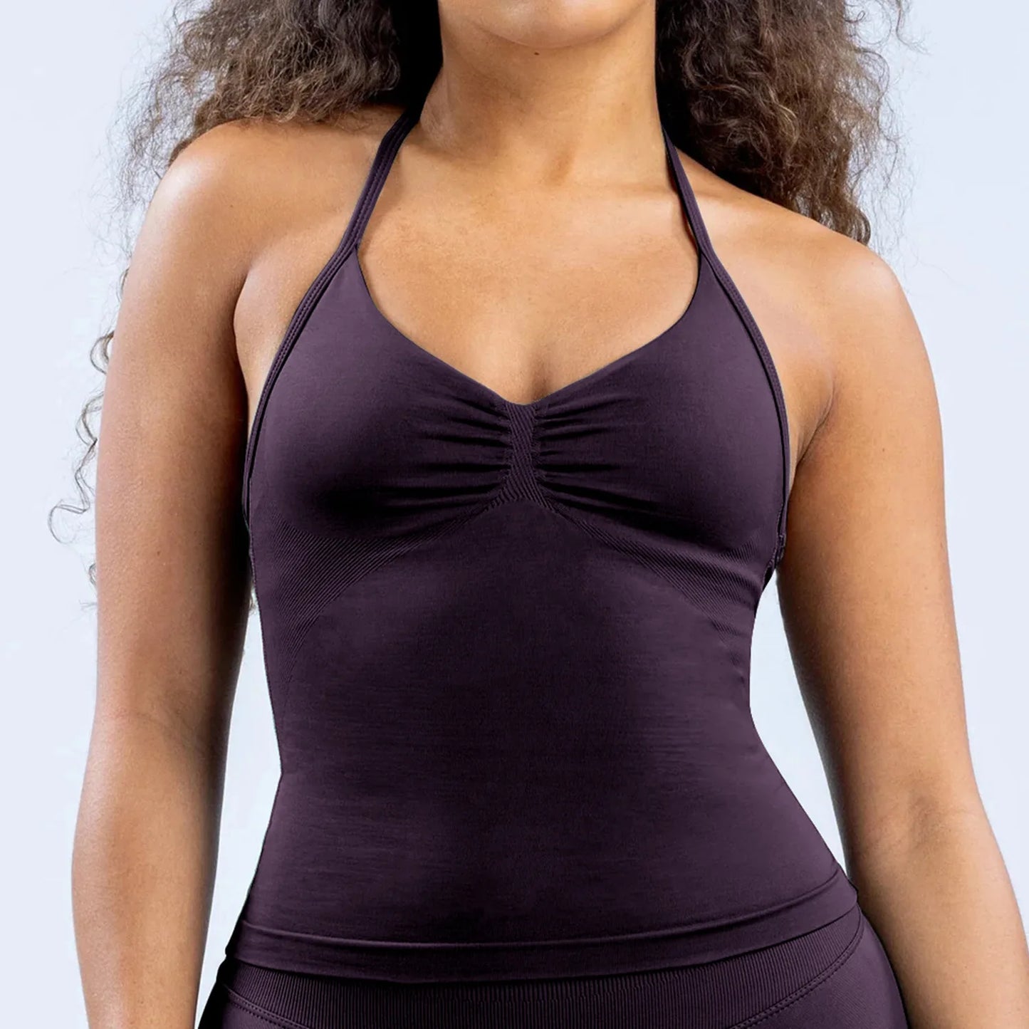 Cavendi 2 Pieces impact gym Halter top seamless shorts Women Yoga outfits Sportswear Sports Suits Fitness Top Gym set