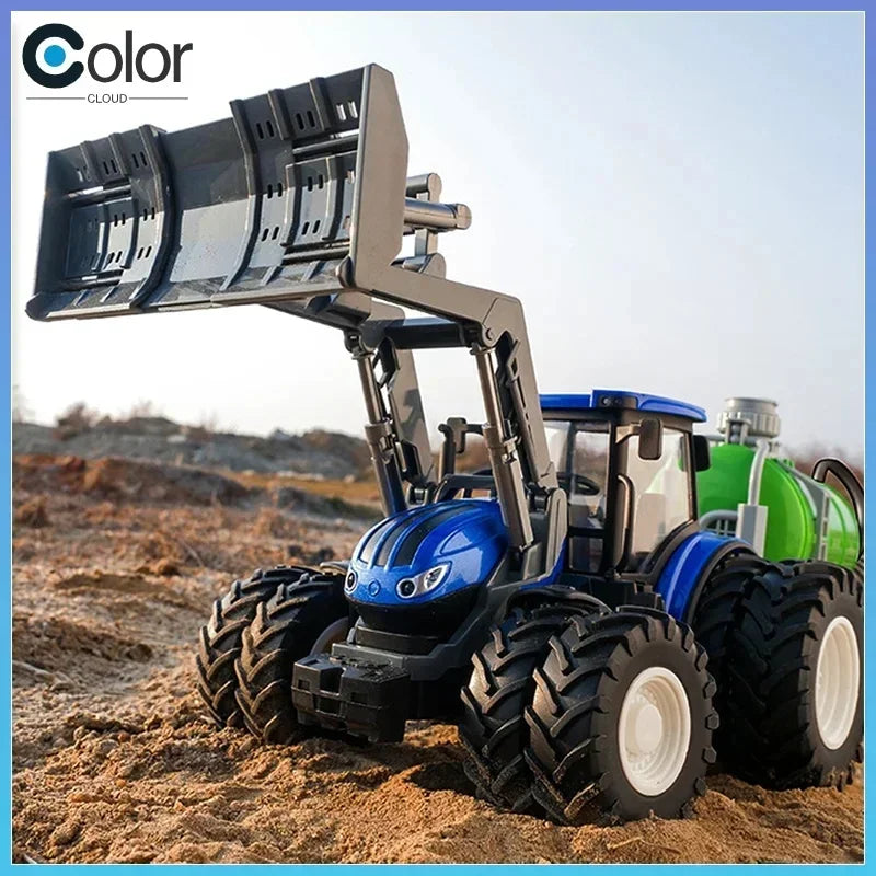 1:24 Scale Remote-Controlled Tractor Toy Alloy Electric Farm Truck with Headlights RC Car Set for Kids Birthday Christmas Gifts