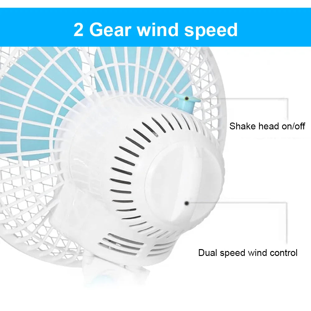 2 Color Clip Desk Fan 160mm Quiet Vertical 6" Oscillating Fan Fit Grow Tent Pole