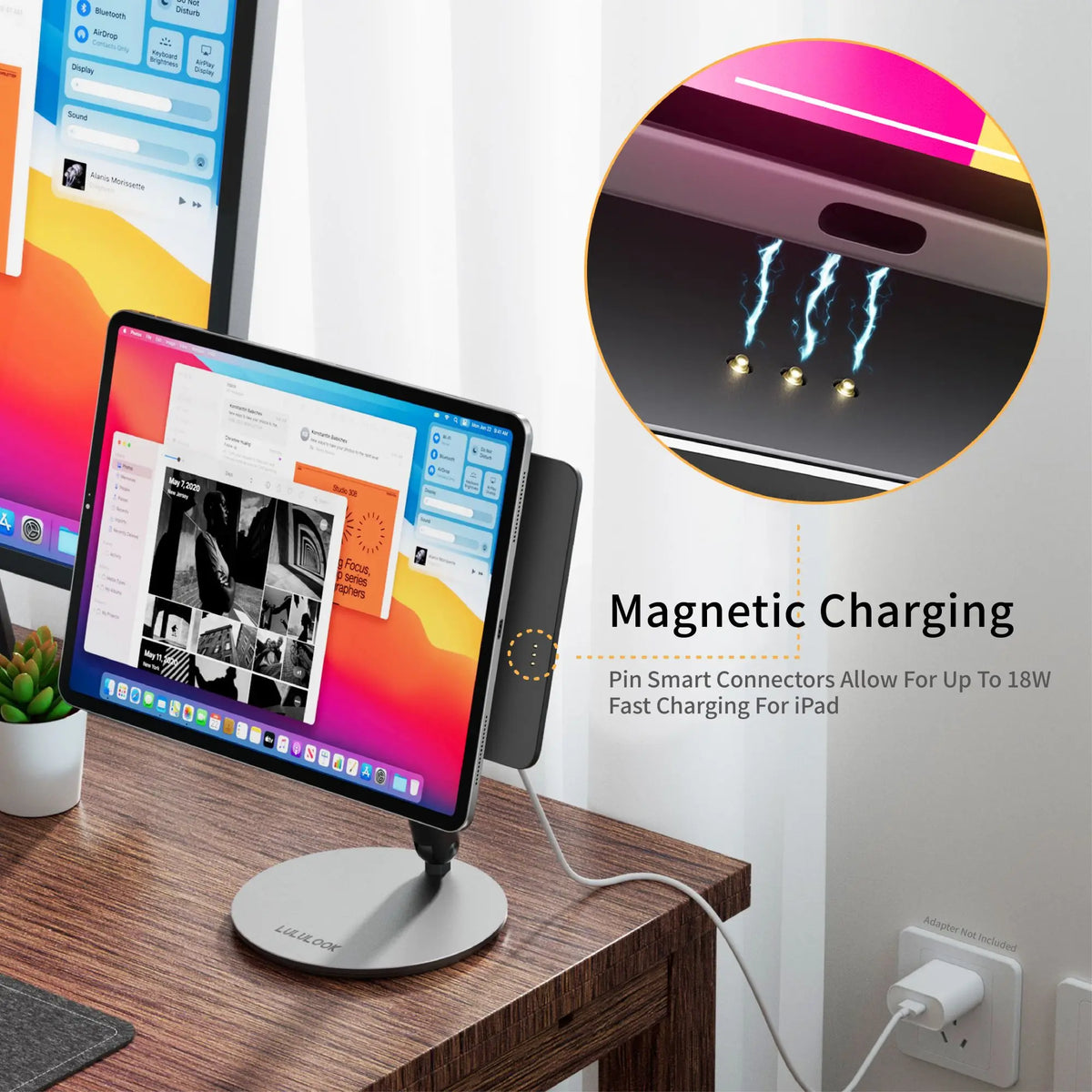 LULULOOK Foldable Magnetic Wireless Charging Stand For iPad Pro M5 M4 13/11/12.9 iPad Air 13/11/iPad 5/4th 360 Rotating Hold