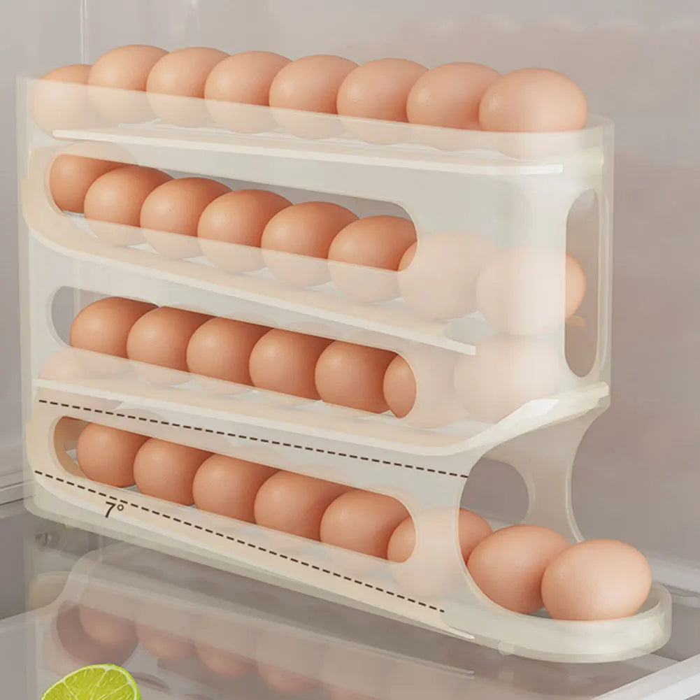 4 Layers Refrigerator Egg Dispenser Space-Saving Stackable Egg Organizer Kitchen Rolling Eggs Container for Refrigerator Storage