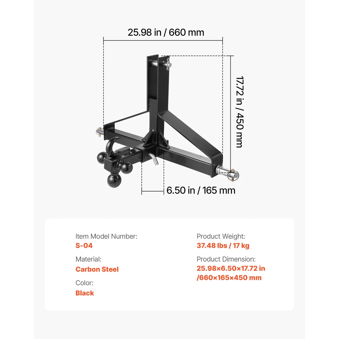 SucceBuy 3Point Trailer Hitch with 2in Receiver 3pt for Category 1Tractor 3000lbs Tow Drawbar Adapter Compatible with John Deere