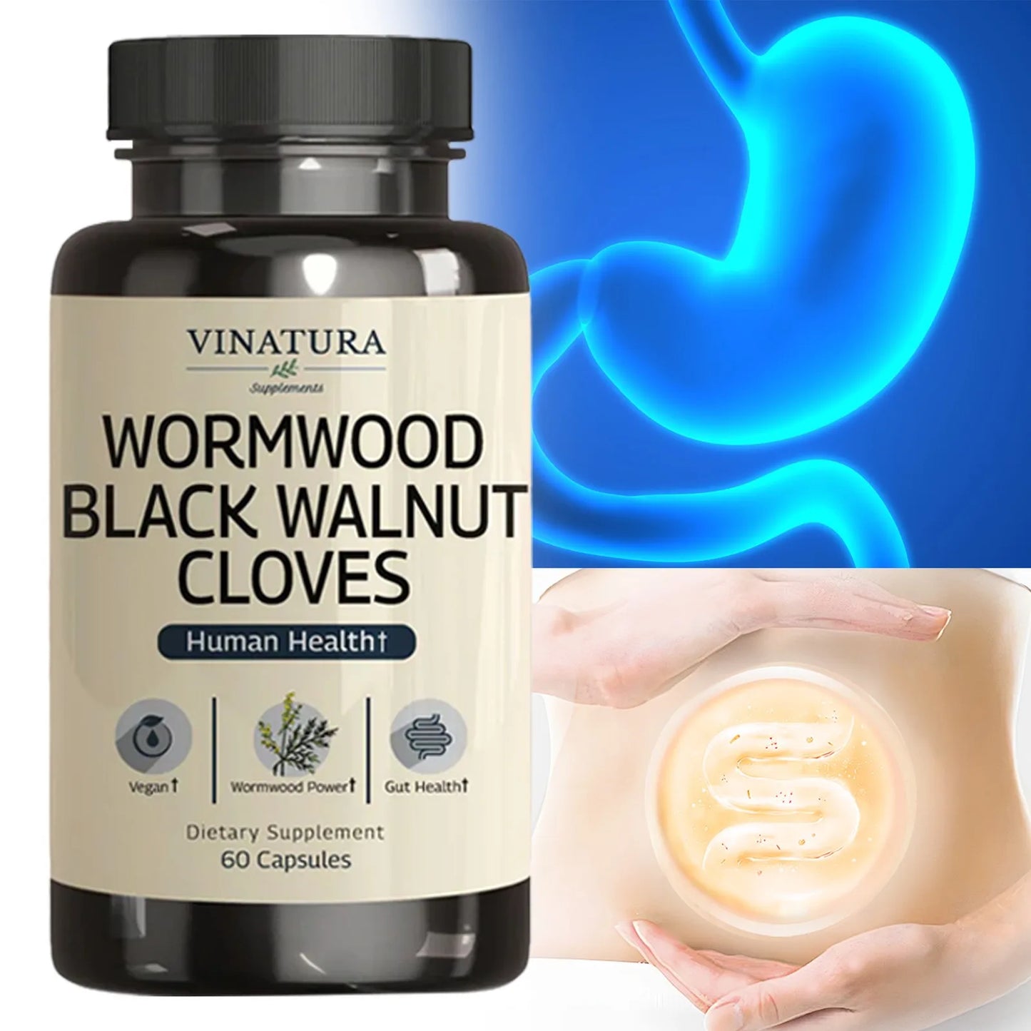 Wormwood Black Walnut Clove - Colon Cleanse & Detox Constipation Relief, Sweet Wormwood, Cloves