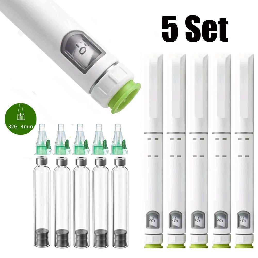 Disposable Sterile Injection Pen Insulin Injection Pen Adjustable Growth Hormone Dose 60U with 3ml Cartridges & 32G 4mm Pen Tip